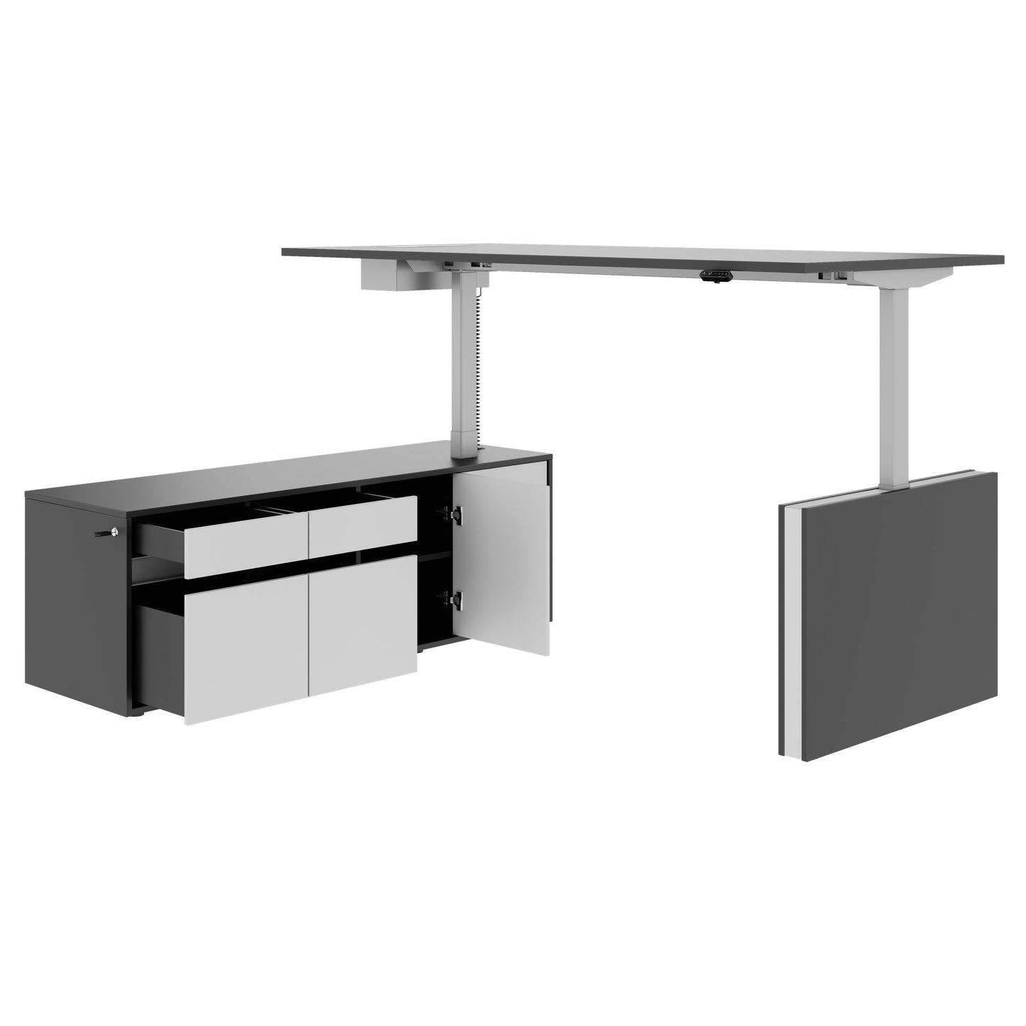 MOTION 2-Motoren-Schreibtisch mit Sideboard | Elektrisch höhenverstellbar, 2000 x 1800 mm, Anthrazit
