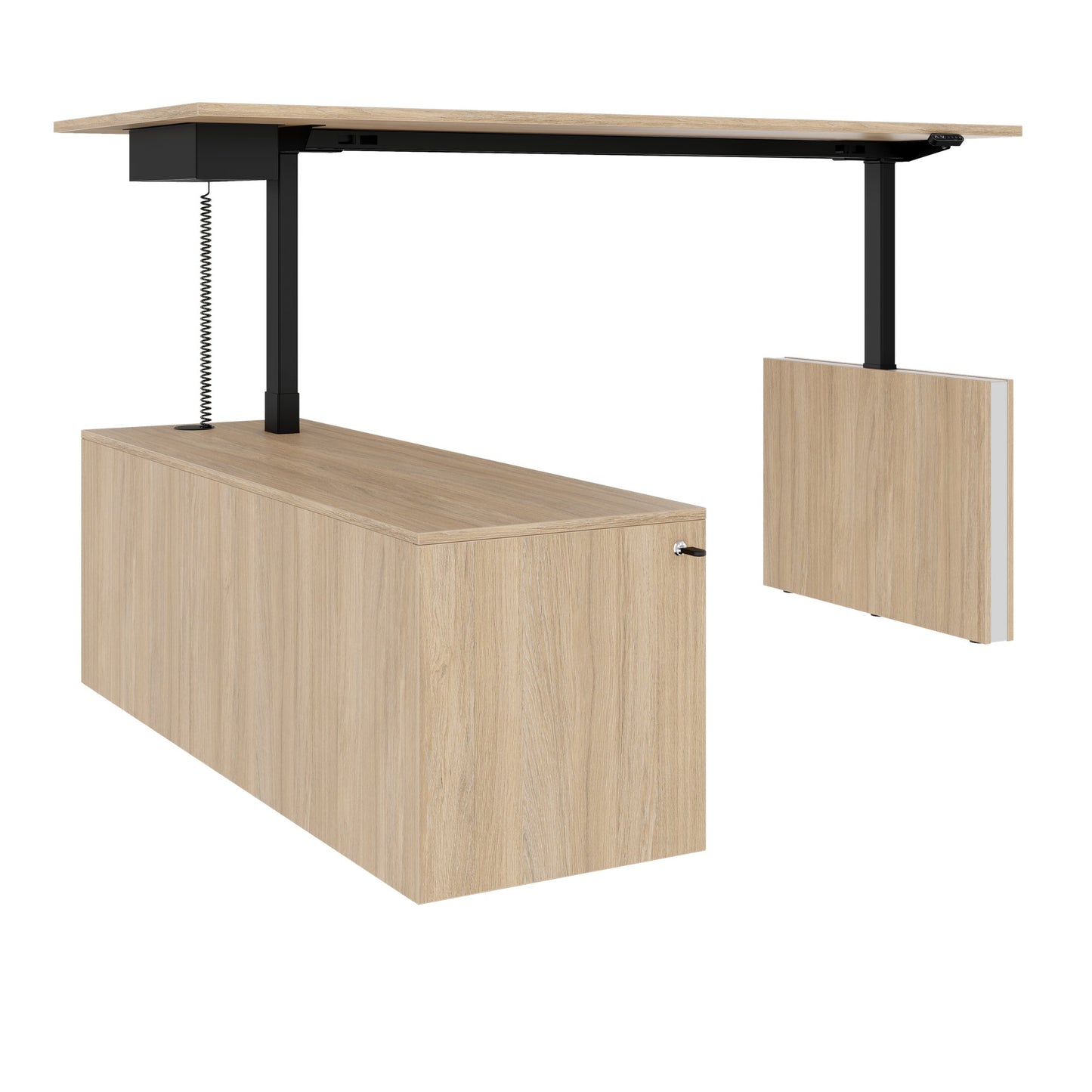 MOTION 2 motor desk with sideboard | Electrically height adjustable, 2000 x 1800 mm, amber oak