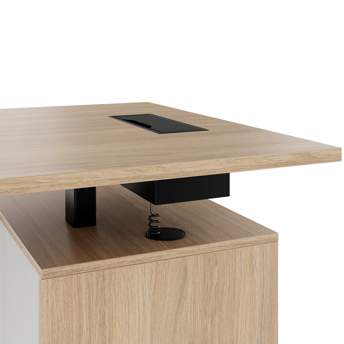 MOTION 2-Motoren-Schreibtisch mit Sideboard | Elektrisch höhenverstellbar, 2000 x 1800 mm, Bernsteineiche