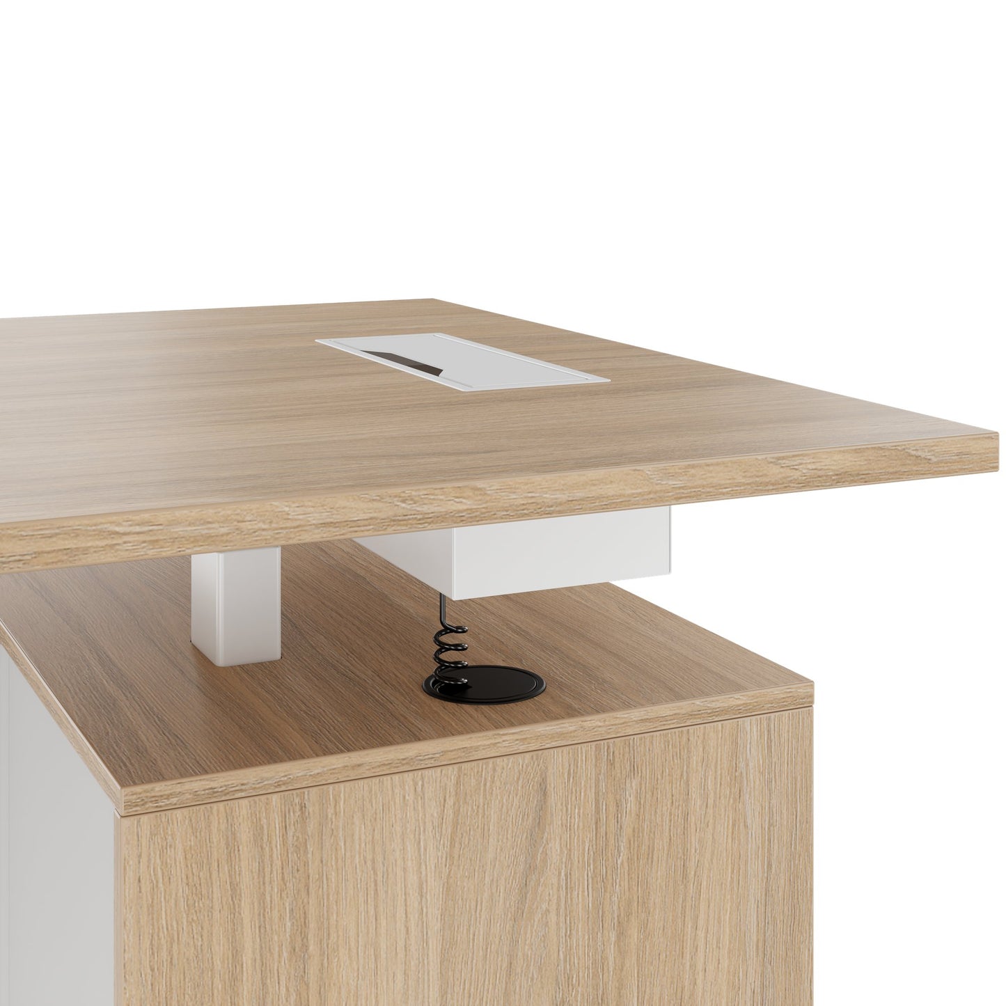 MOTION 2 motor desk with sideboard | Electrically height adjustable, 2000 x 1800 mm, amber oak