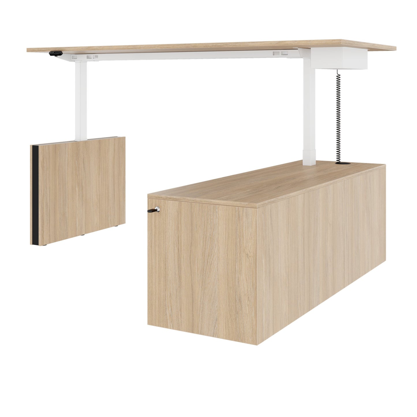 MOTION 2 motor desk with sideboard | Electrically height adjustable, 2000 x 1800 mm, amber oak