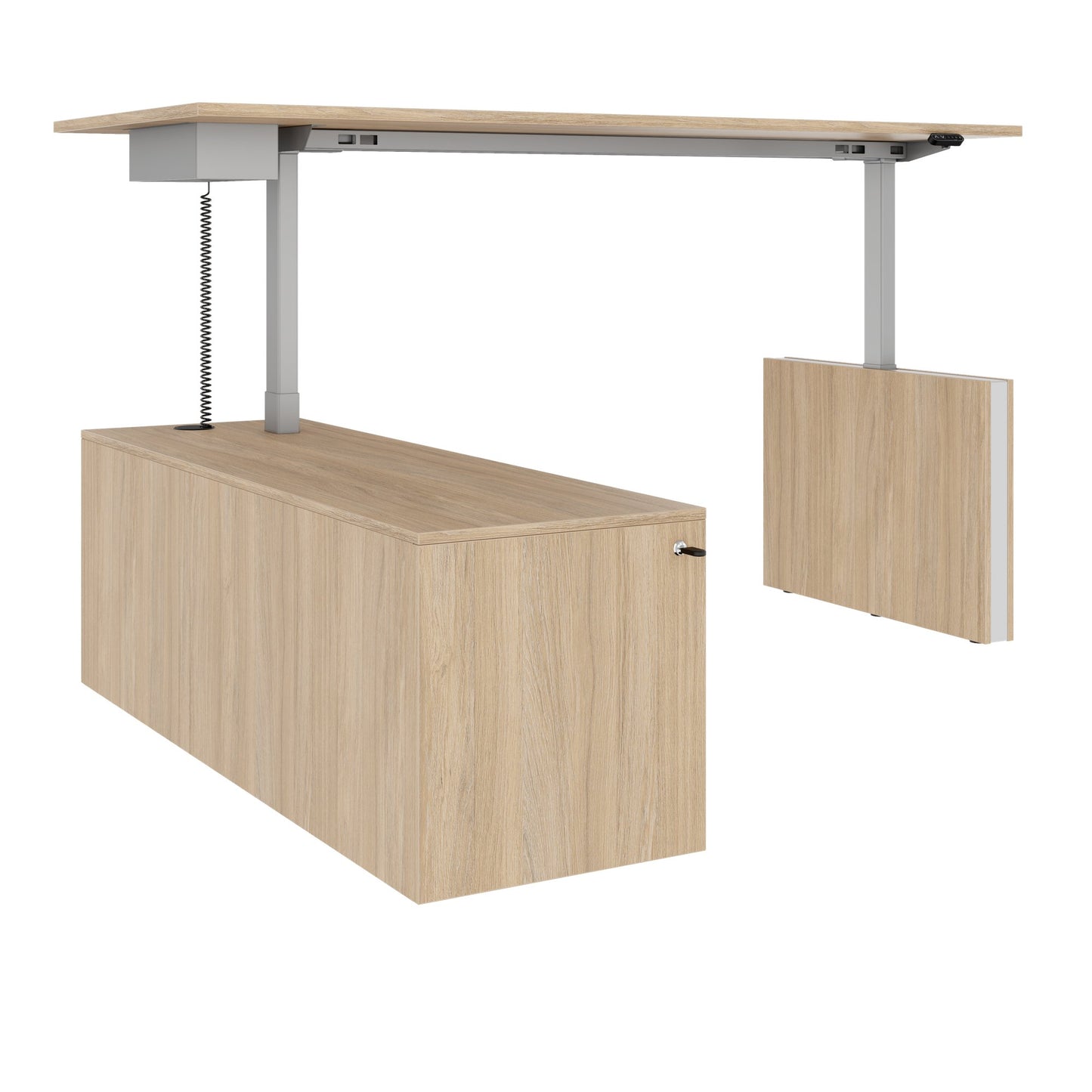 MOTION 2 motor desk with sideboard | Electrically height adjustable, 2000 x 1800 mm, amber oak