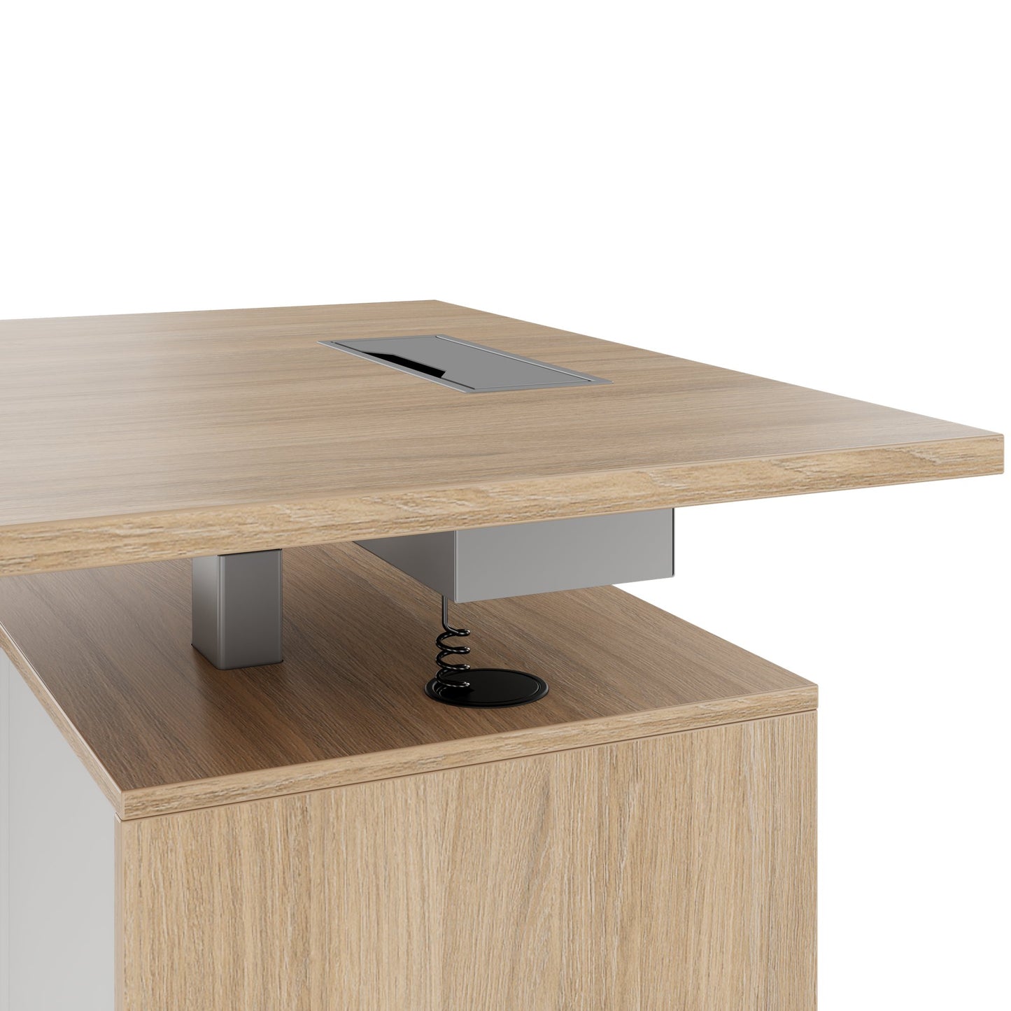 MOTION 2-Motoren-Schreibtisch mit Sideboard | Elektrisch höhenverstellbar, 2000 x 1800 mm, Bernsteineiche