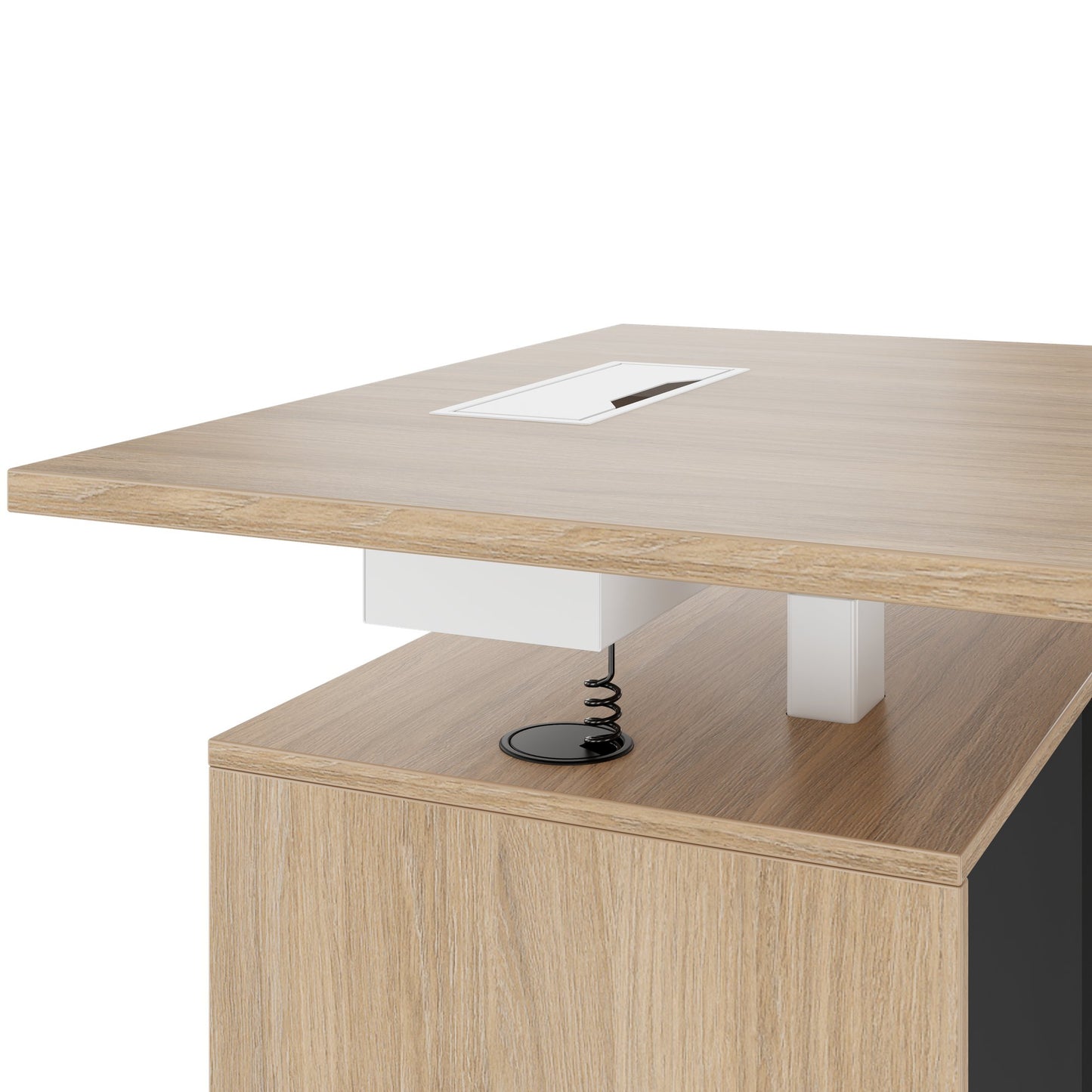 MOTION 2 motor desk with sideboard | Electrically height adjustable, 2000 x 1800 mm, amber oak