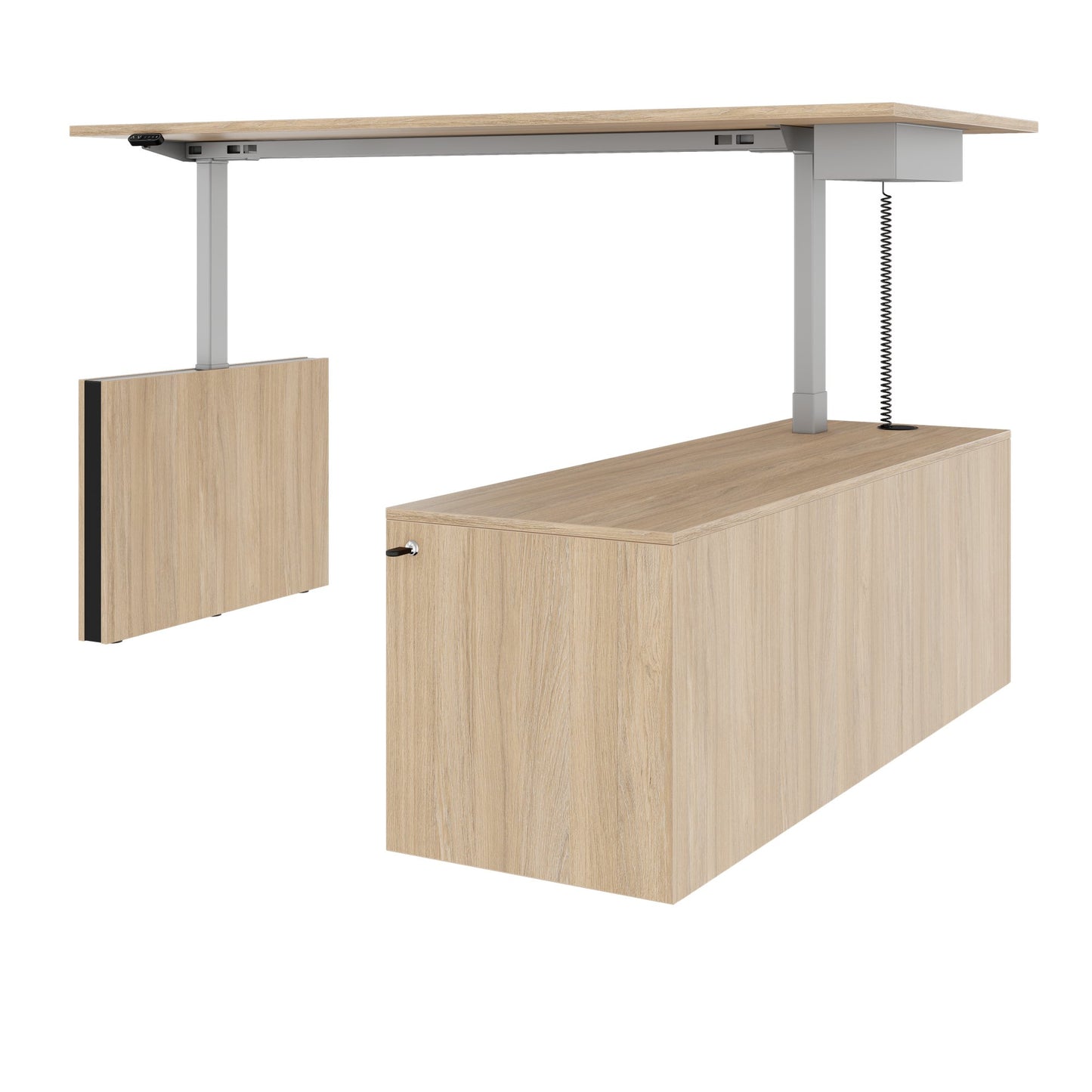 MOTION 2-Motoren-Schreibtisch mit Sideboard | Elektrisch höhenverstellbar, 2000 x 1800 mm, Bernsteineiche