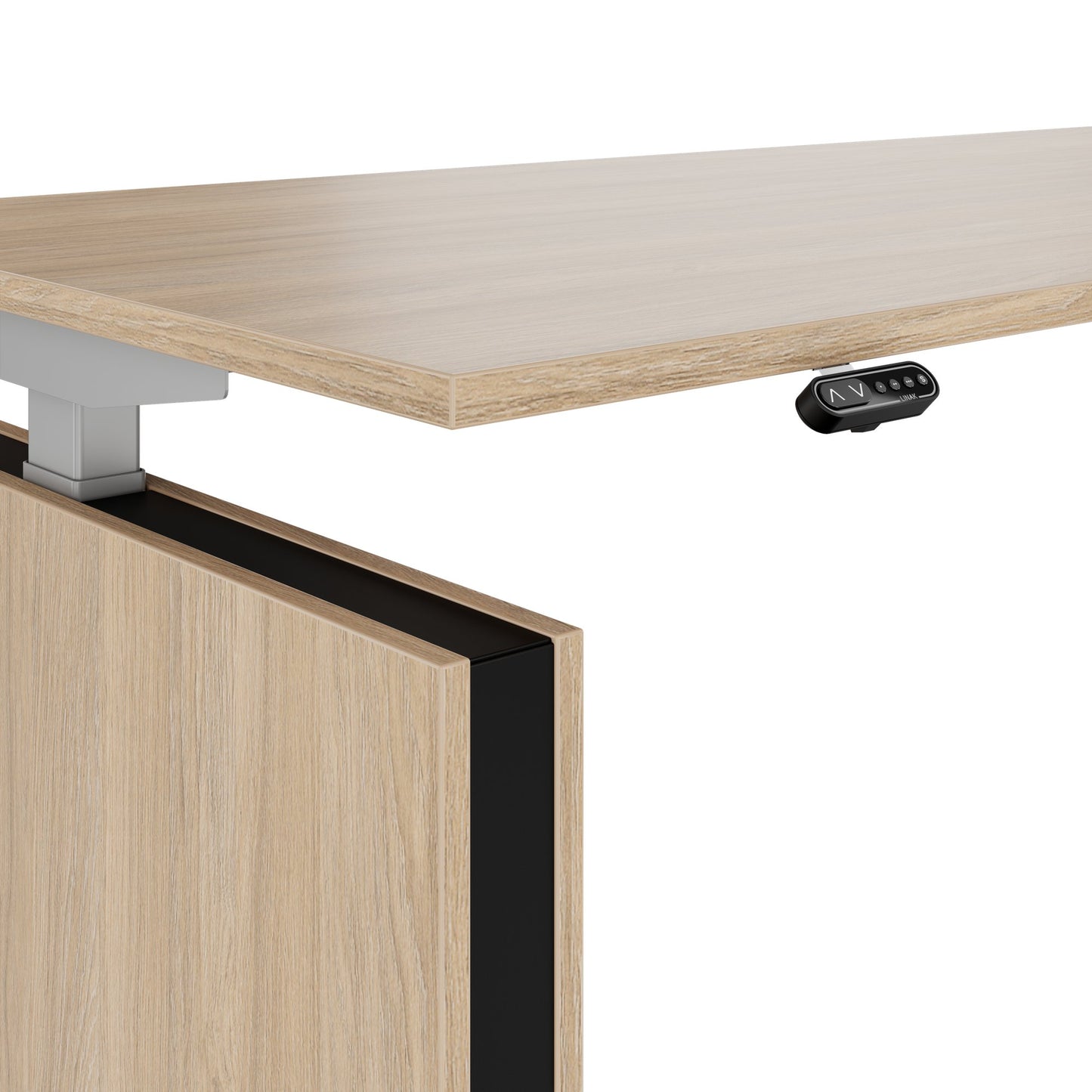 MOTION 2 motor desk with sideboard | Electrically height adjustable, 2000 x 1800 mm, amber oak