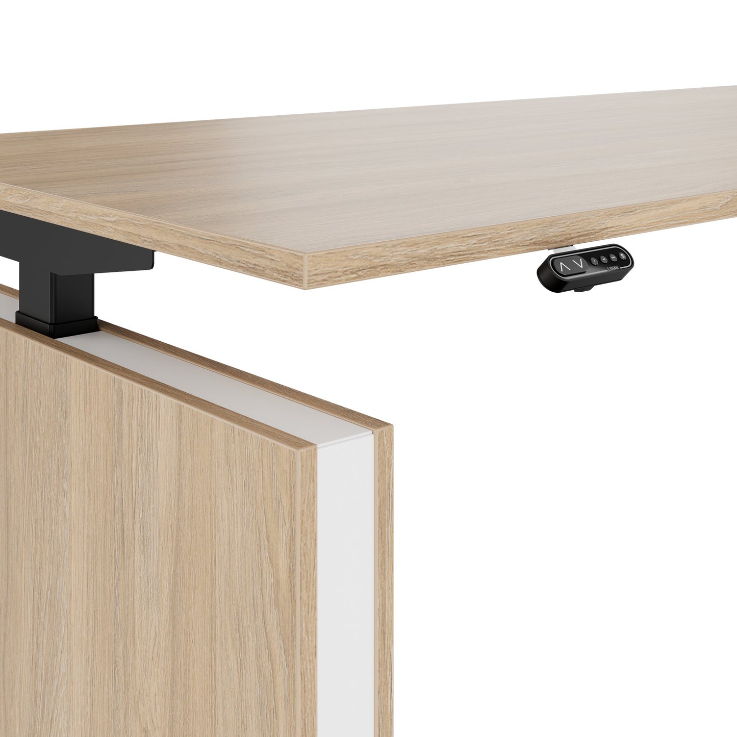 MOTION 2-Motoren-Schreibtisch mit Sideboard | Elektrisch höhenverstellbar, 2000 x 1800 mm, Bernsteineiche
