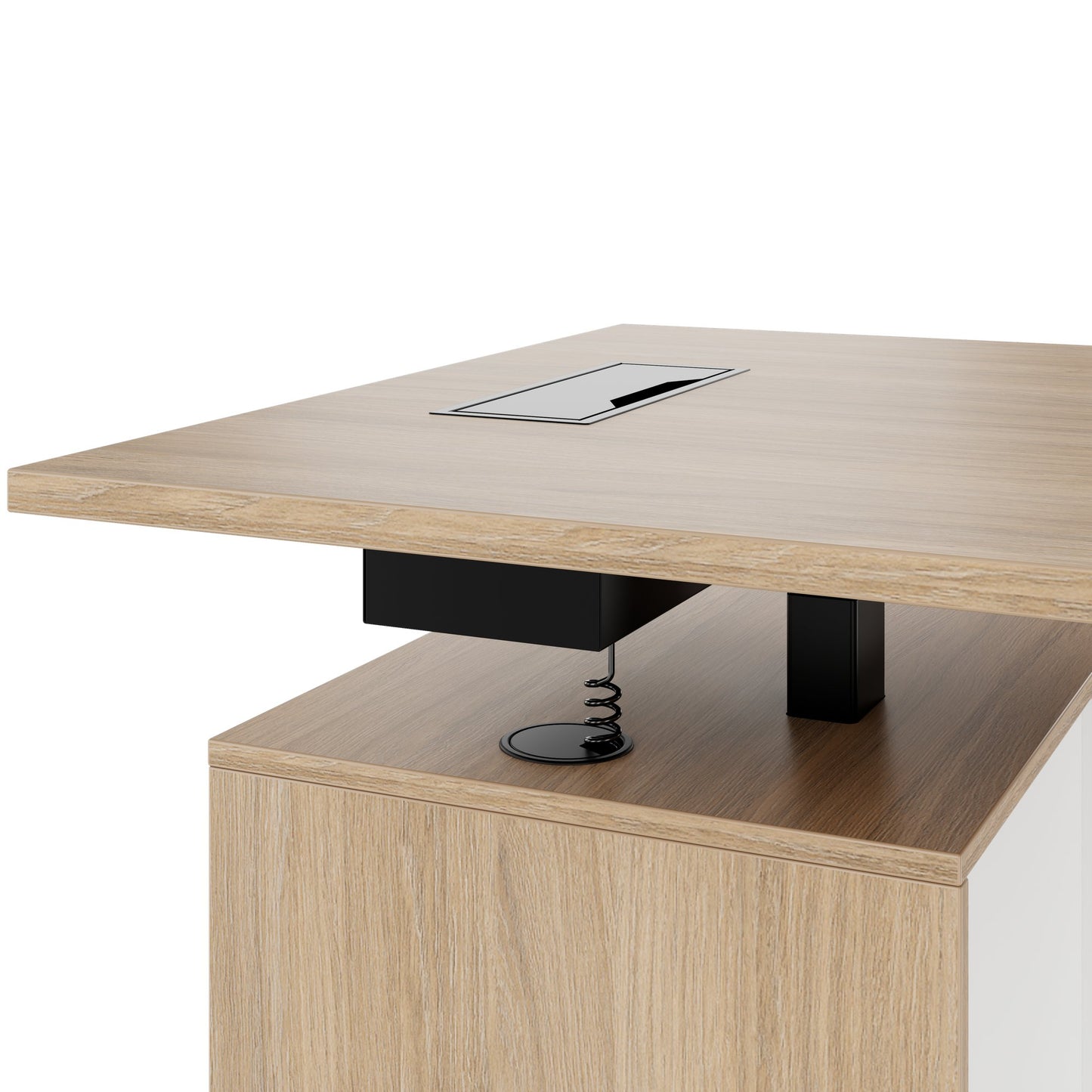 MOTION 2 motor desk with sideboard | Electrically height adjustable, 2000 x 1800 mm, amber oak