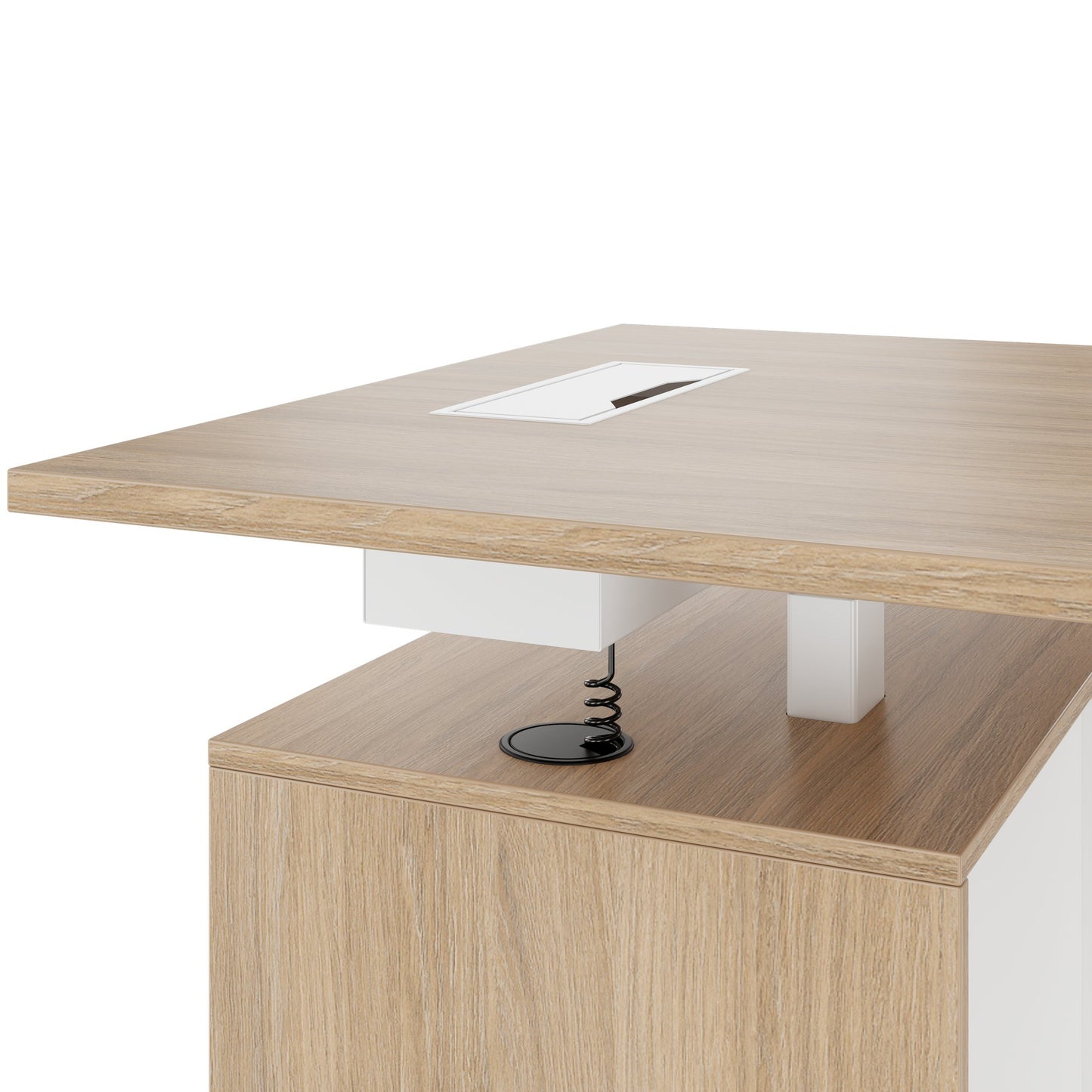 MOTION 2 motor desk with sideboard | Electrically height adjustable, 2000 x 1800 mm, amber oak
