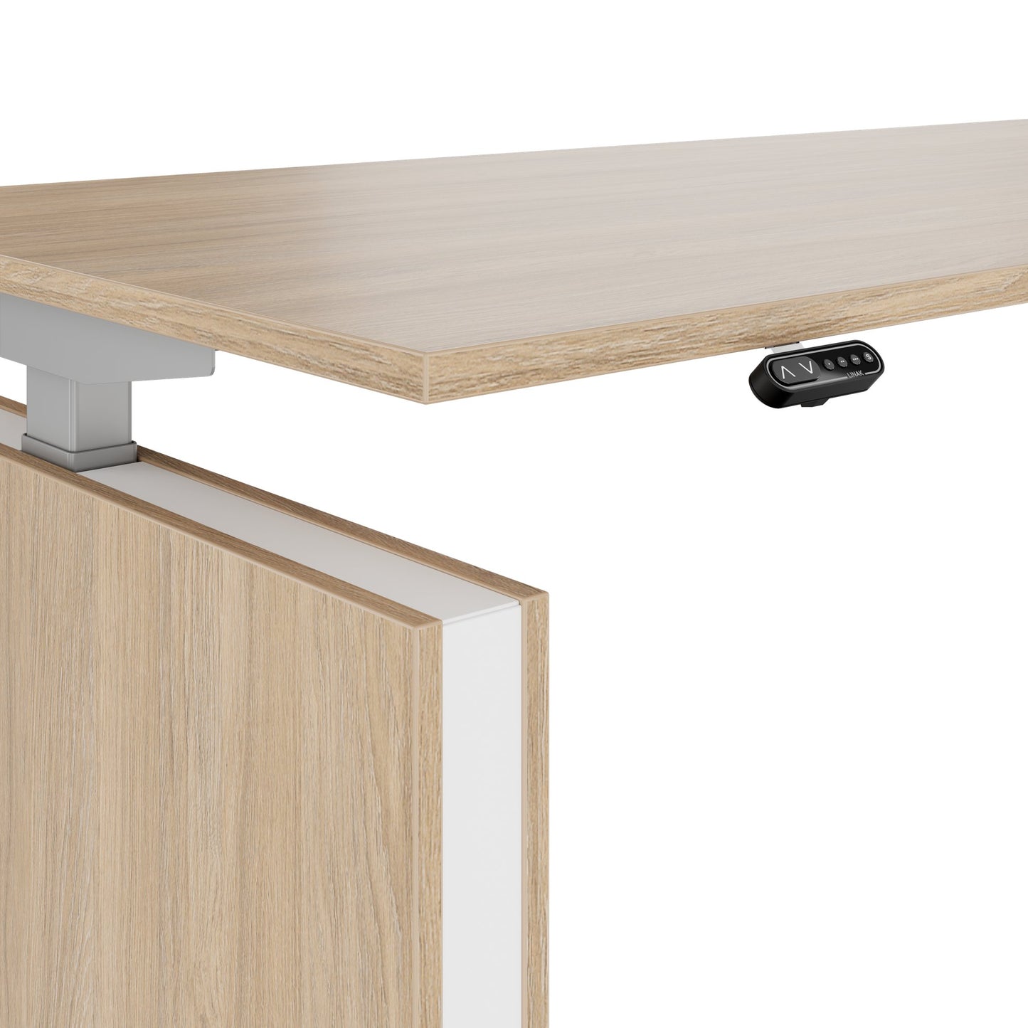 MOTION 2-Motoren-Schreibtisch mit Sideboard | Elektrisch höhenverstellbar, 2000 x 1800 mm, Bernsteineiche