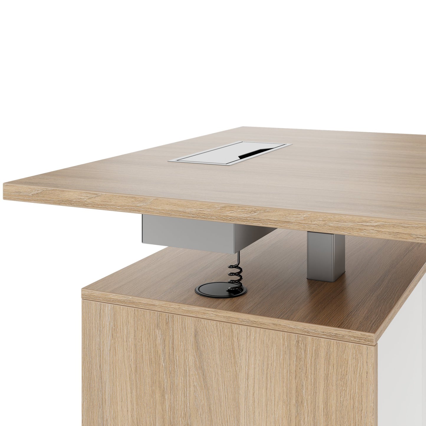 MOTION 2 motor desk with sideboard | Electrically height adjustable, 2000 x 1800 mm, amber oak