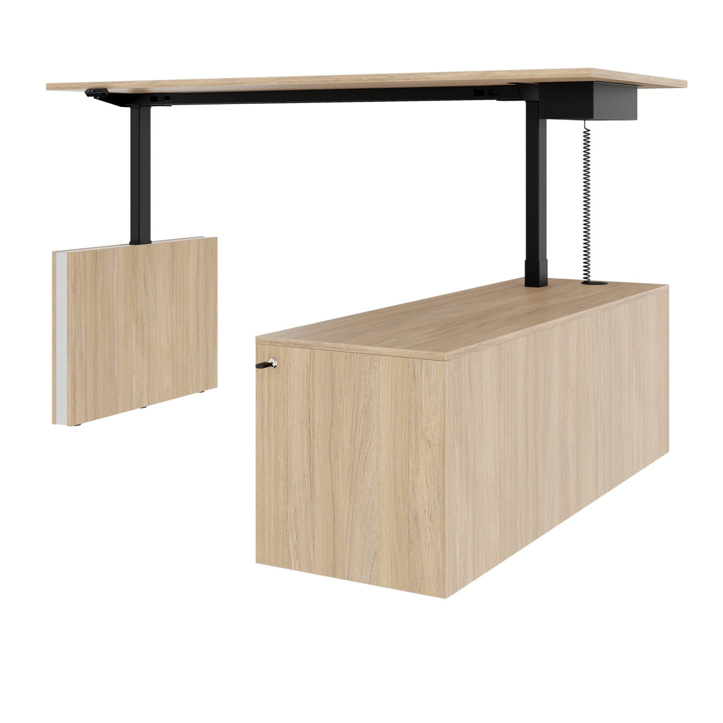 MOTION 2 motor desk with sideboard | Electrically height adjustable, 2000 x 1800 mm, amber oak