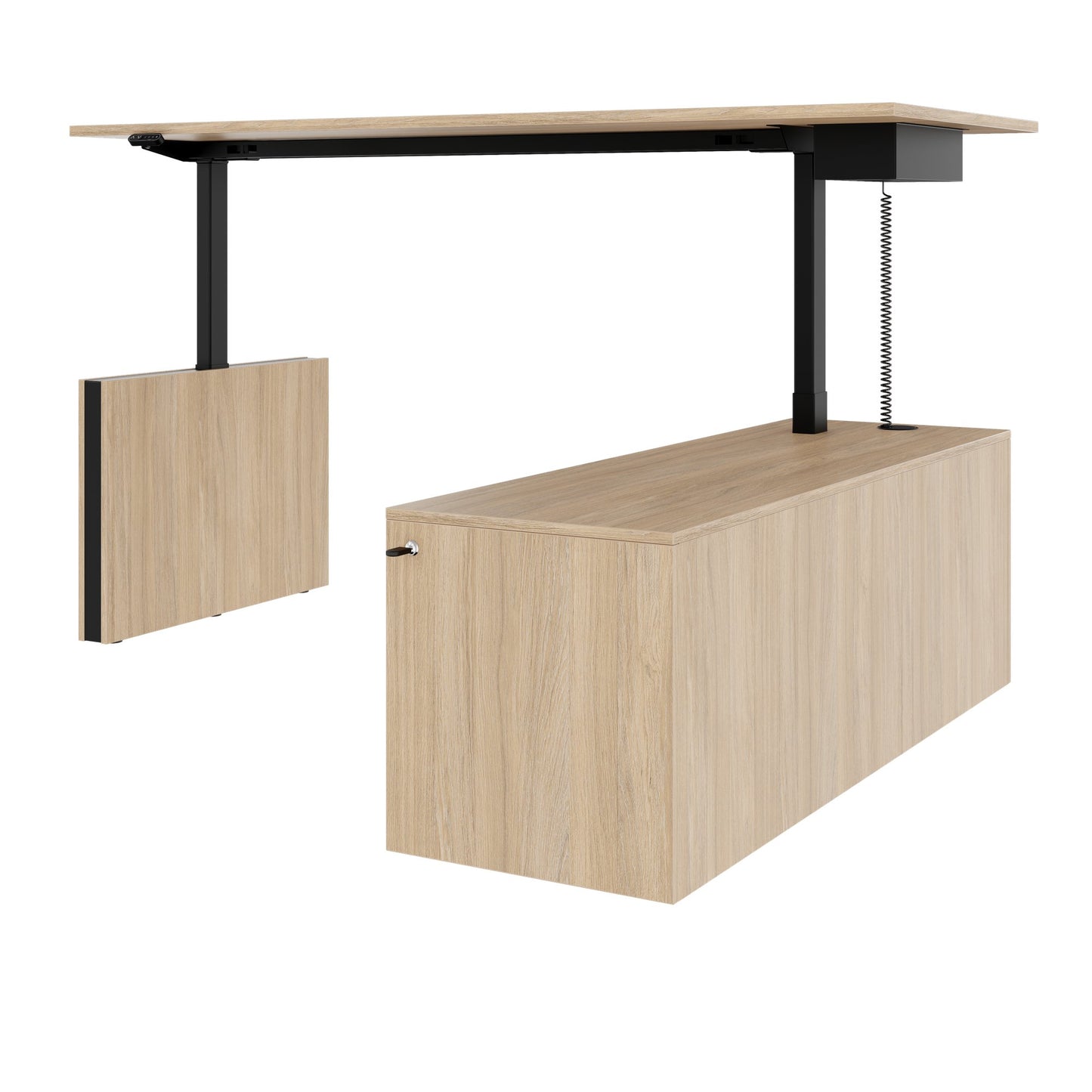 MOTION 2 motor desk with sideboard | Electrically height adjustable, 2000 x 1800 mm, amber oak