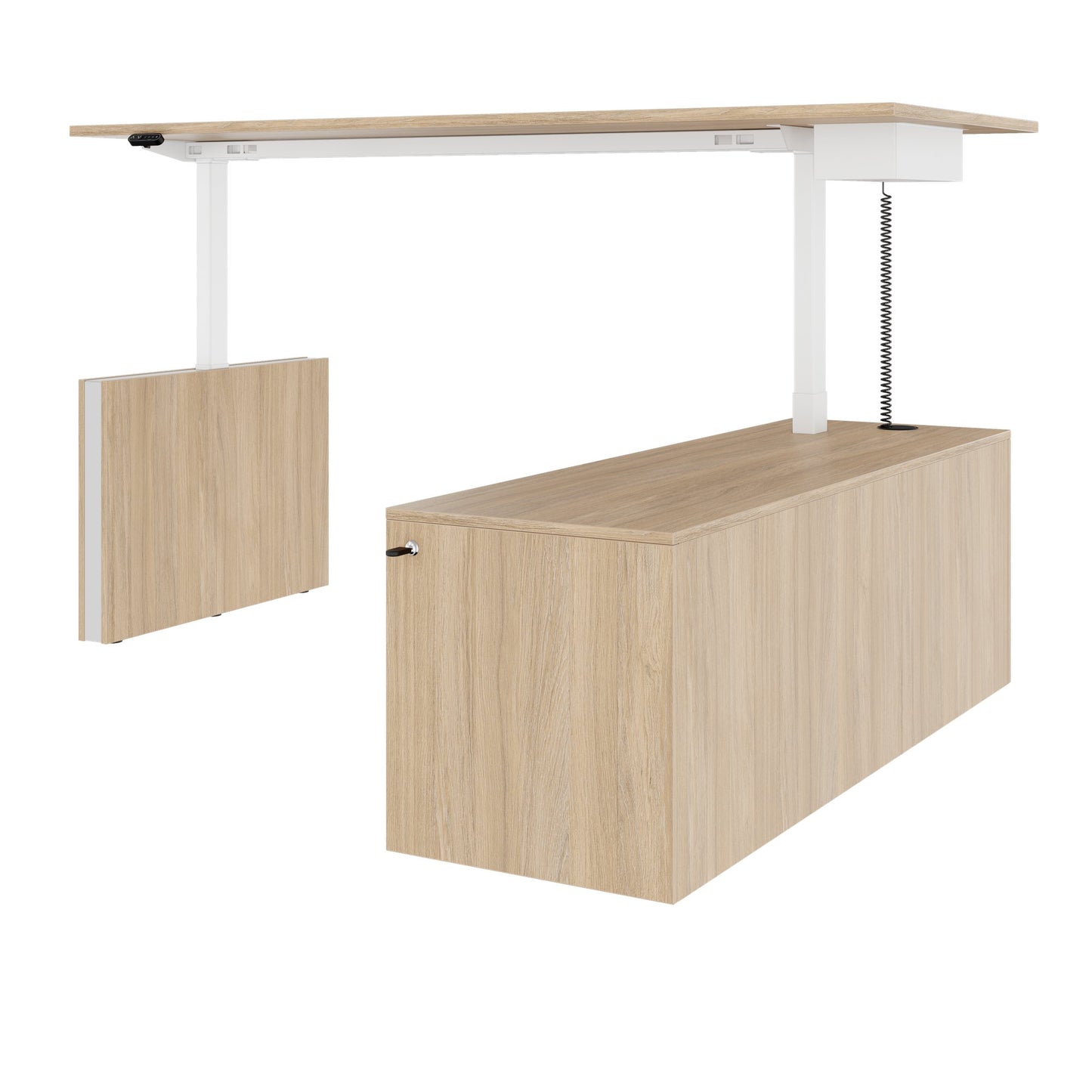 MOTION 2 motor desk with sideboard | Electrically height adjustable, 2000 x 1800 mm, amber oak