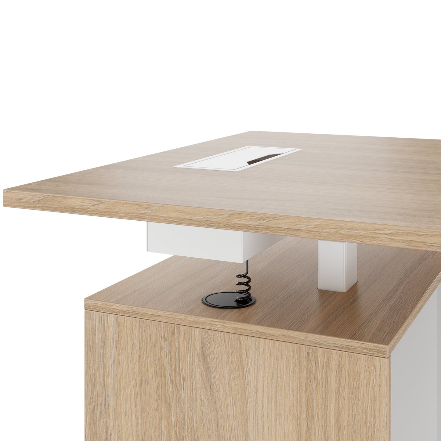 MOTION 2 motor desk with sideboard | Electrically height adjustable, 2000 x 1800 mm, amber oak