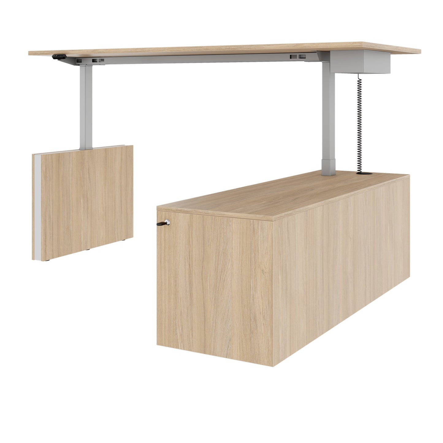 MOTION 2 motor desk with sideboard | Electrically height adjustable, 2000 x 1800 mm, amber oak