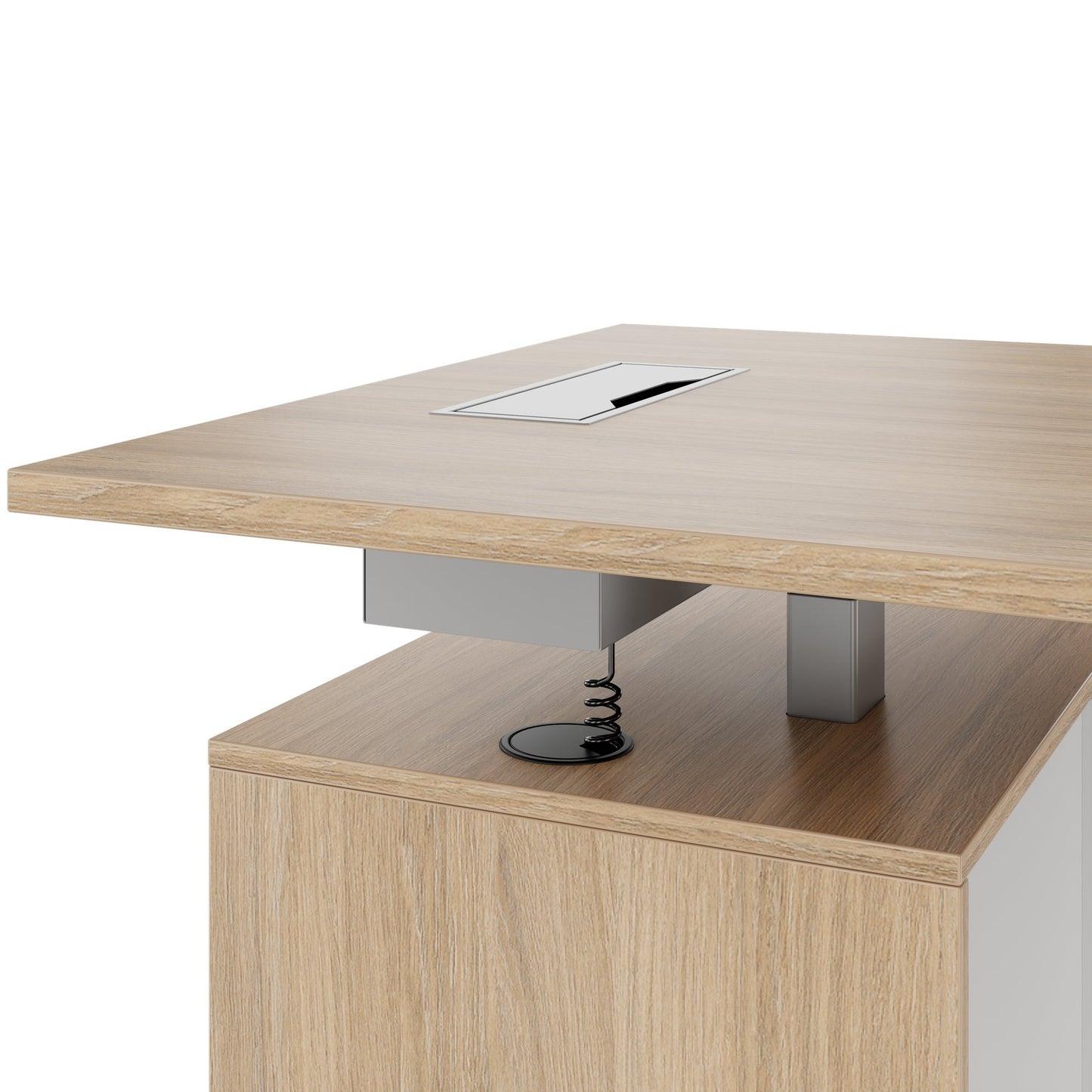 MOTION 2 motor desk with sideboard | Electrically height adjustable, 2000 x 1800 mm, amber oak