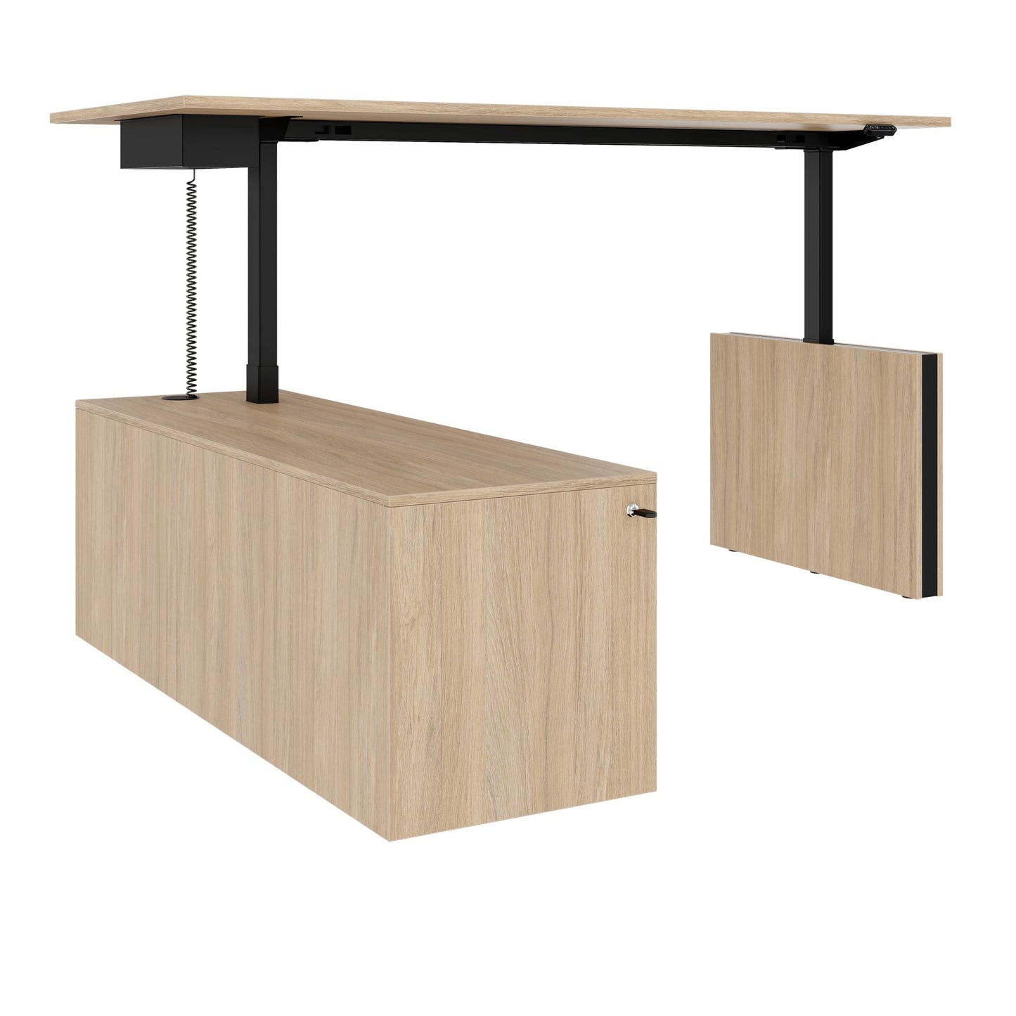 MOTION 2 motor desk with sideboard | Electrically height adjustable, 2000 x 1800 mm, amber oak