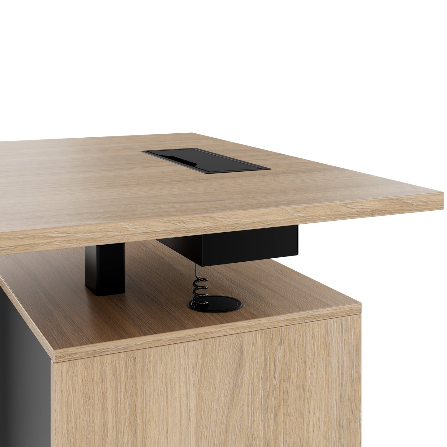 MOTION 2 motor desk with sideboard | Electrically height adjustable, 2000 x 1800 mm, amber oak