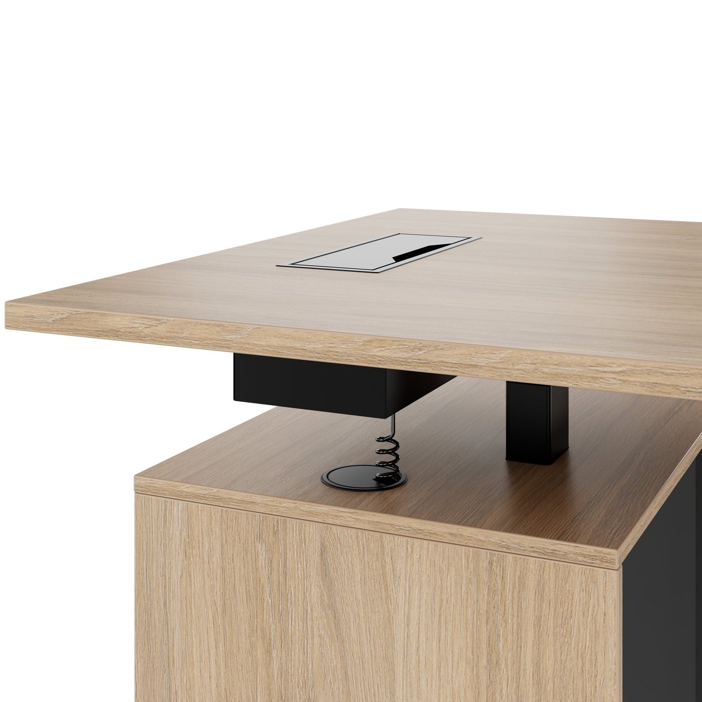 MOTION 2 motor desk with sideboard | Electrically height adjustable, 2000 x 1800 mm, amber oak