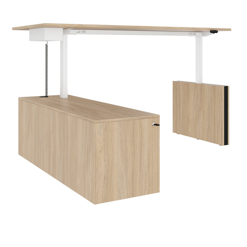 MOTION 2 motor desk with sideboard | Electrically height adjustable, 2000 x 1800 mm, amber oak