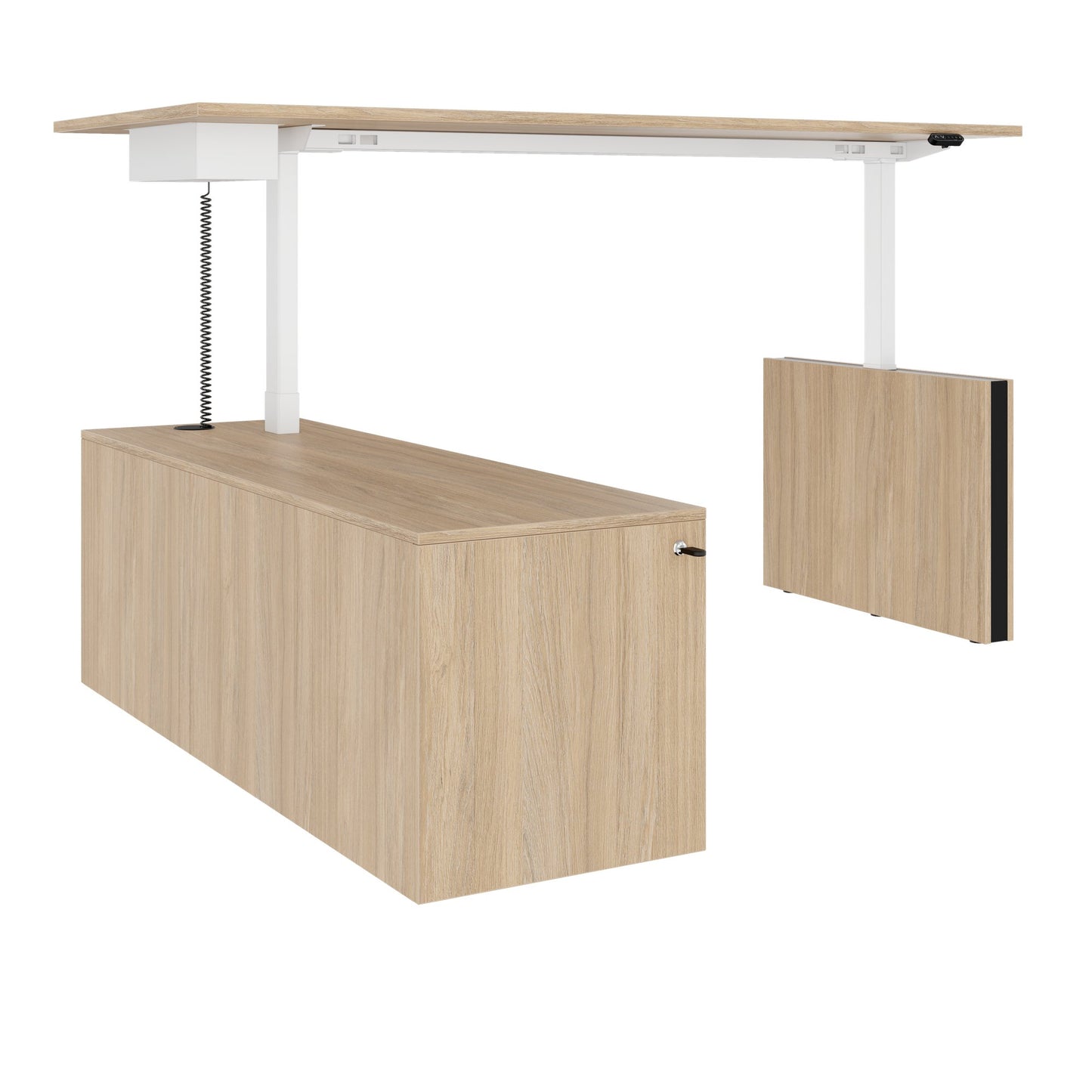 MOTION 2-Motoren-Schreibtisch mit Sideboard | Elektrisch höhenverstellbar, 2000 x 1800 mm, Bernsteineiche