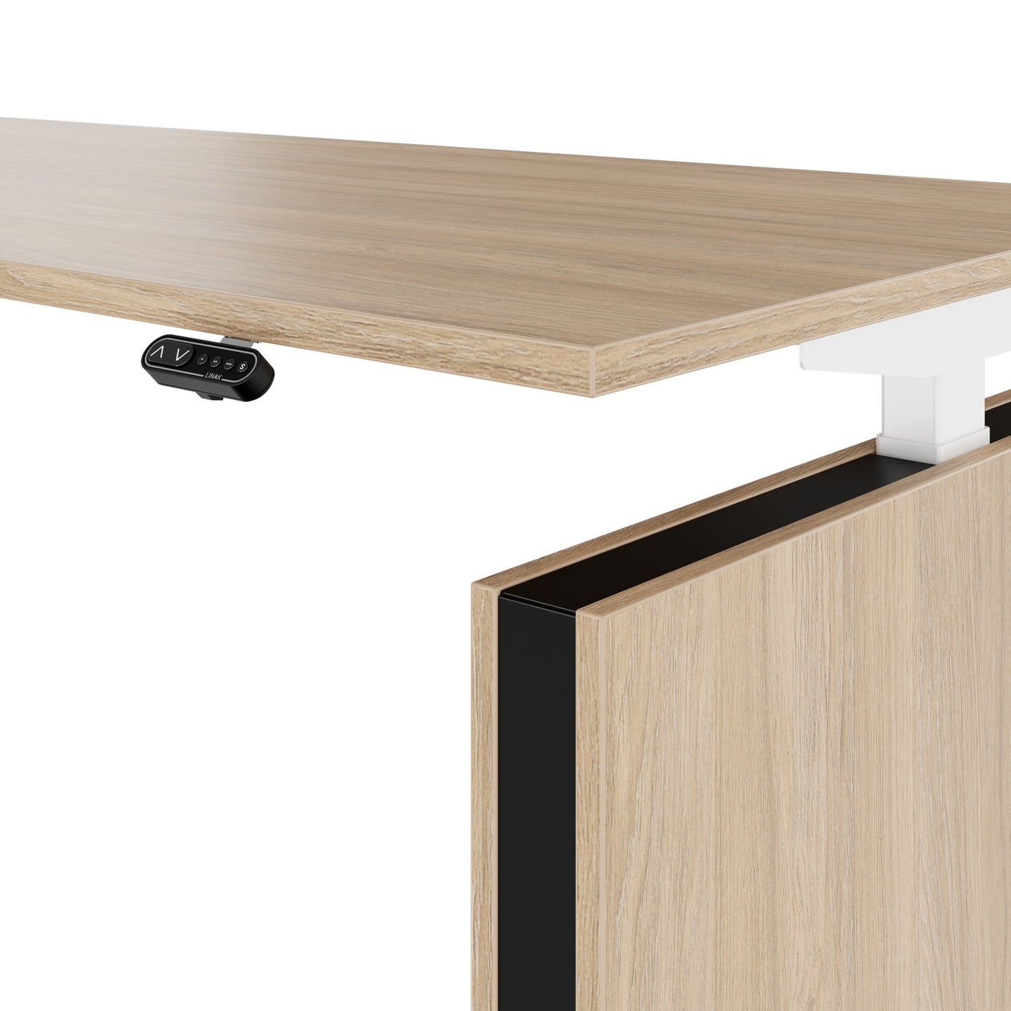 MOTION 2 motor desk with sideboard | Electrically height adjustable, 2000 x 1800 mm, amber oak