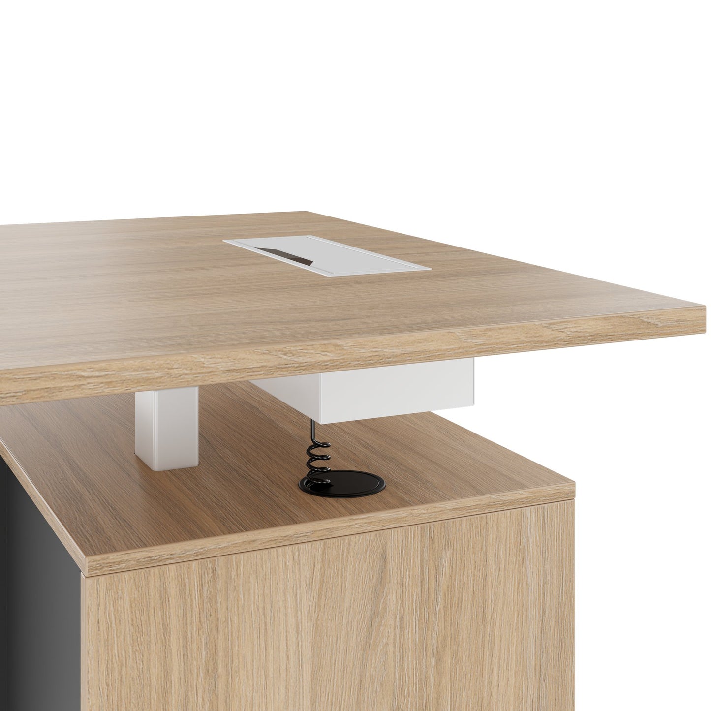MOTION 2-Motoren-Schreibtisch mit Sideboard | Elektrisch höhenverstellbar, 2000 x 1800 mm, Bernsteineiche