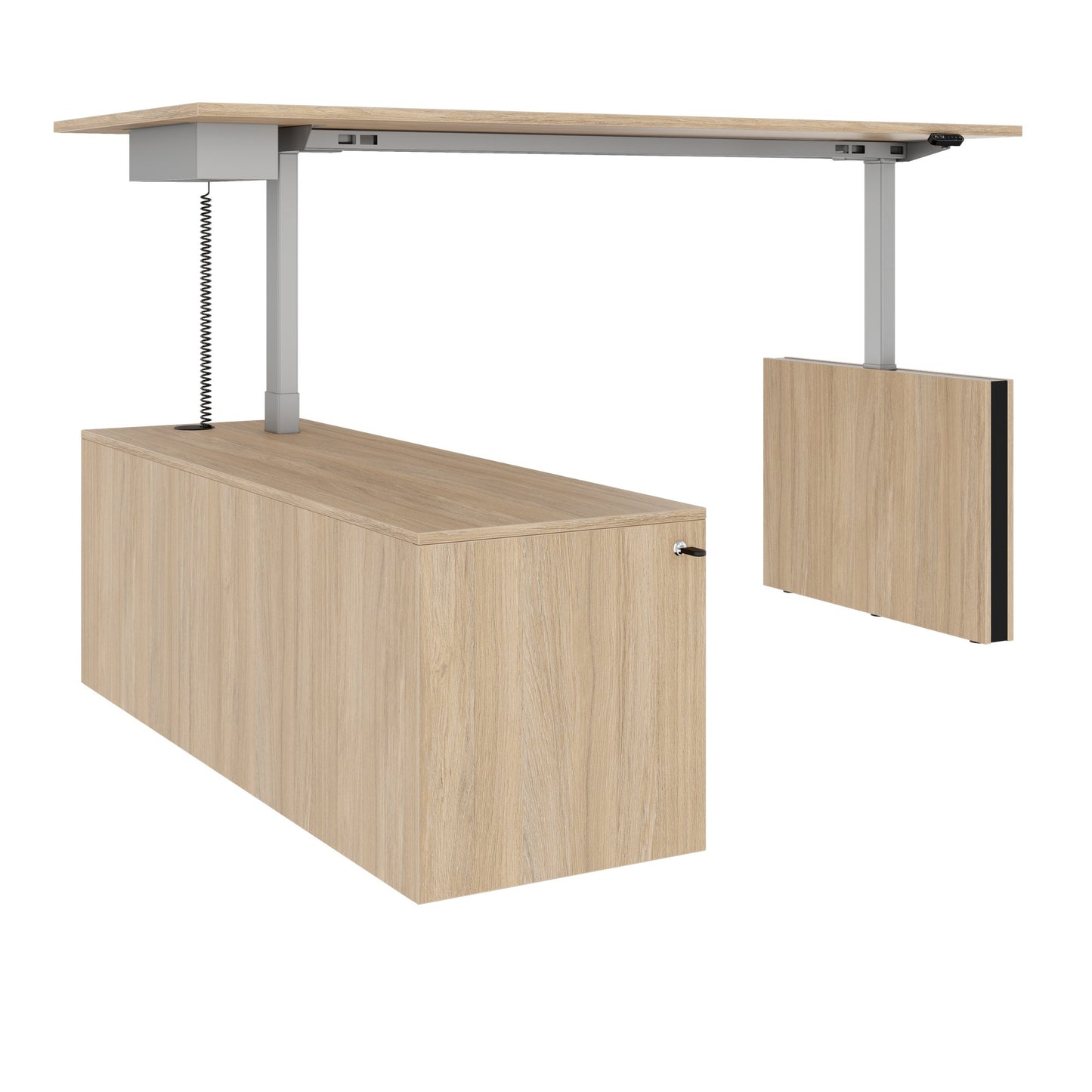 MOTION 2-Motoren-Schreibtisch mit Sideboard | Elektrisch höhenverstellbar, 2000 x 1800 mm, Bernsteineiche