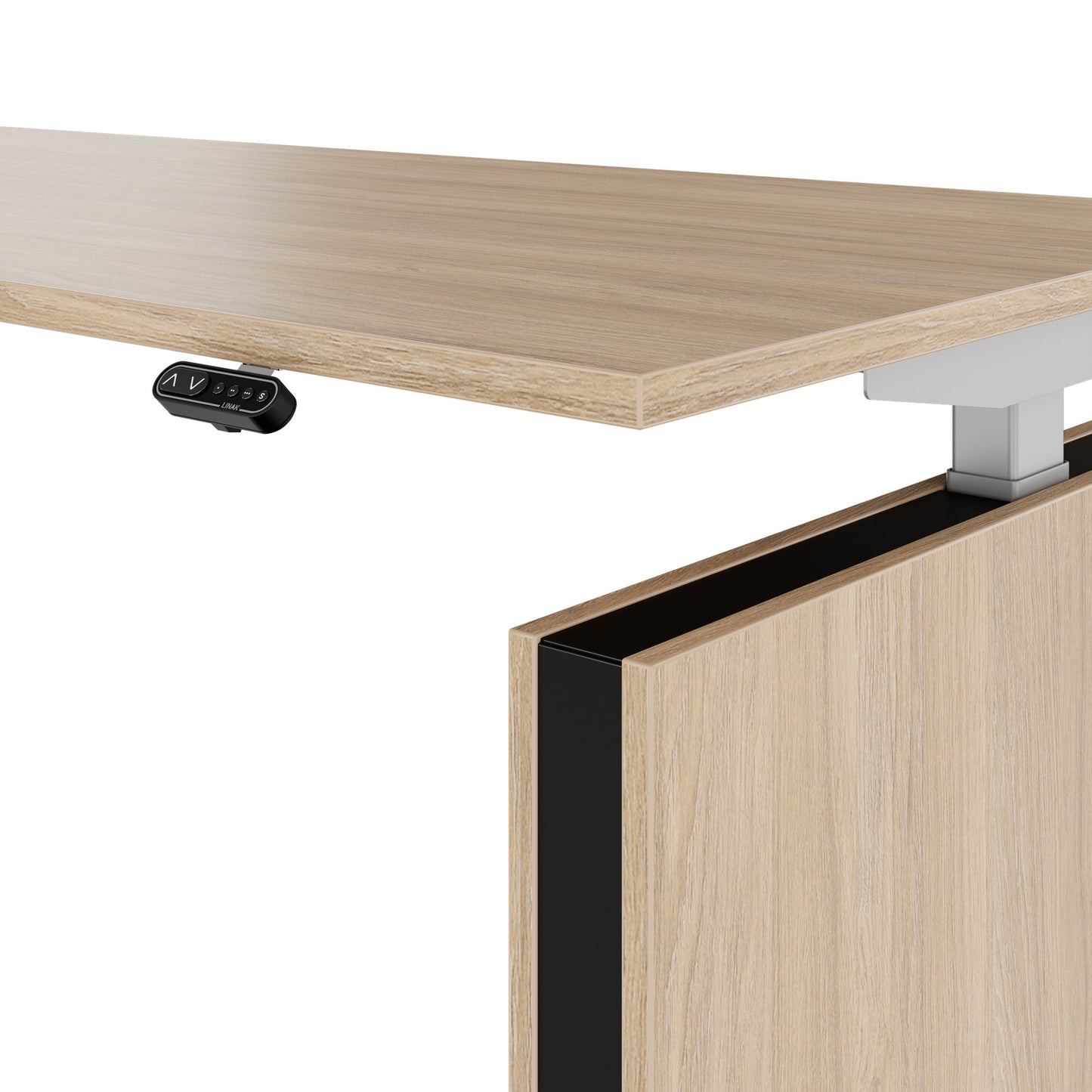 MOTION 2 motor desk with sideboard | Electrically height adjustable, 2000 x 1800 mm, amber oak