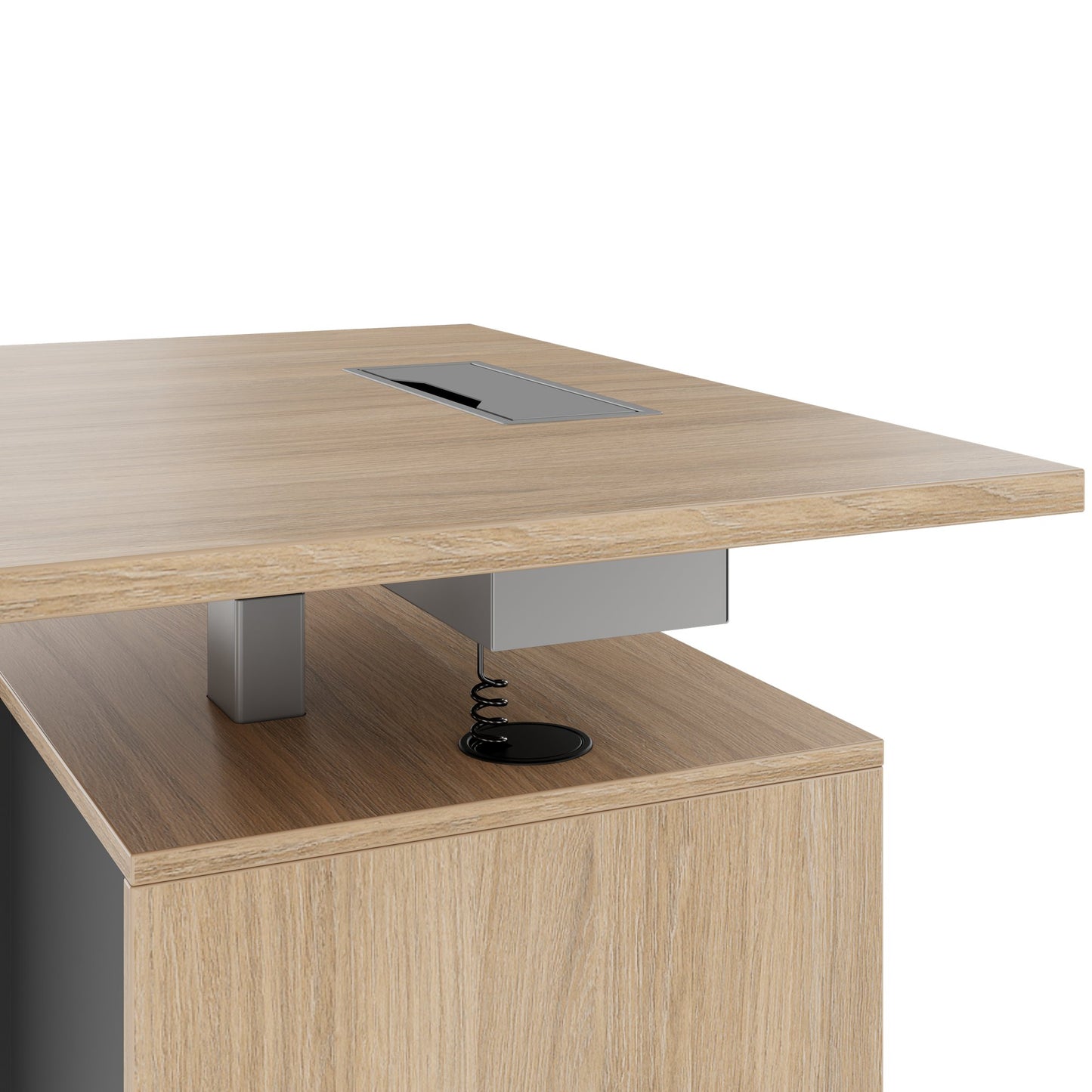MOTION 2-Motoren-Schreibtisch mit Sideboard | Elektrisch höhenverstellbar, 2000 x 1800 mm, Bernsteineiche