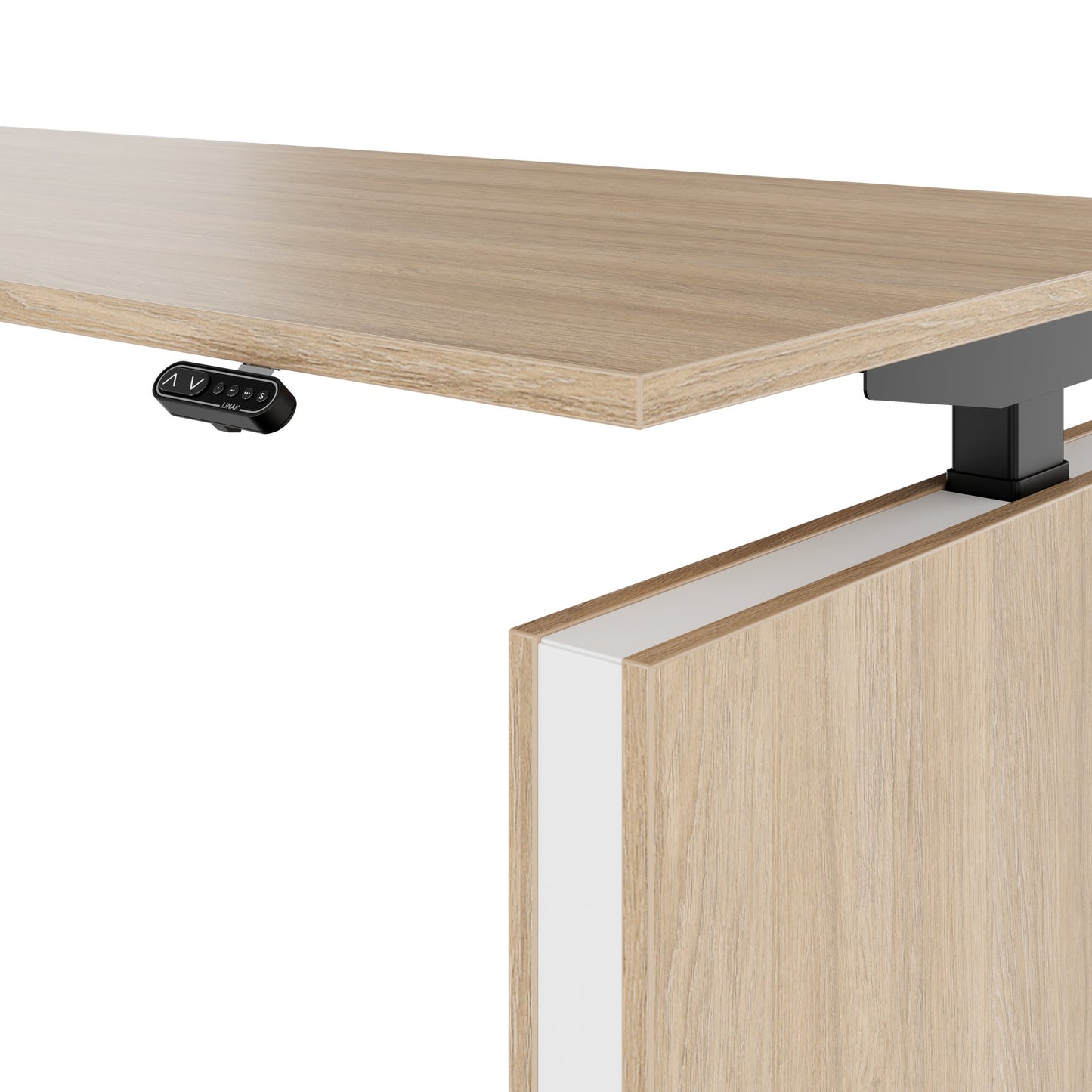 MOTION 2-Motoren-Schreibtisch mit Sideboard | Elektrisch höhenverstellbar, 2000 x 1800 mm, Bernsteineiche