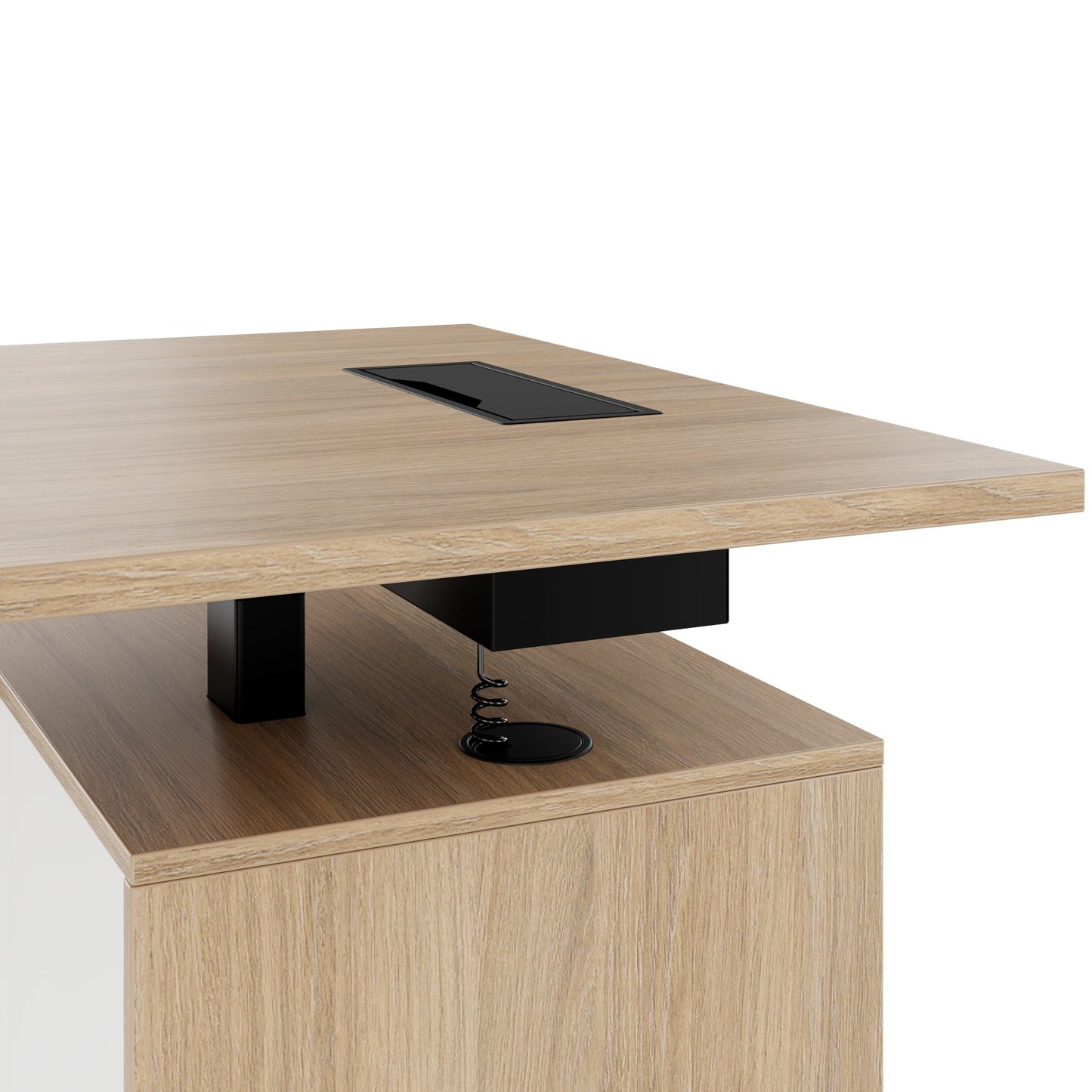 MOTION 2 motor desk with sideboard | Electrically height adjustable, 2000 x 1800 mm, amber oak