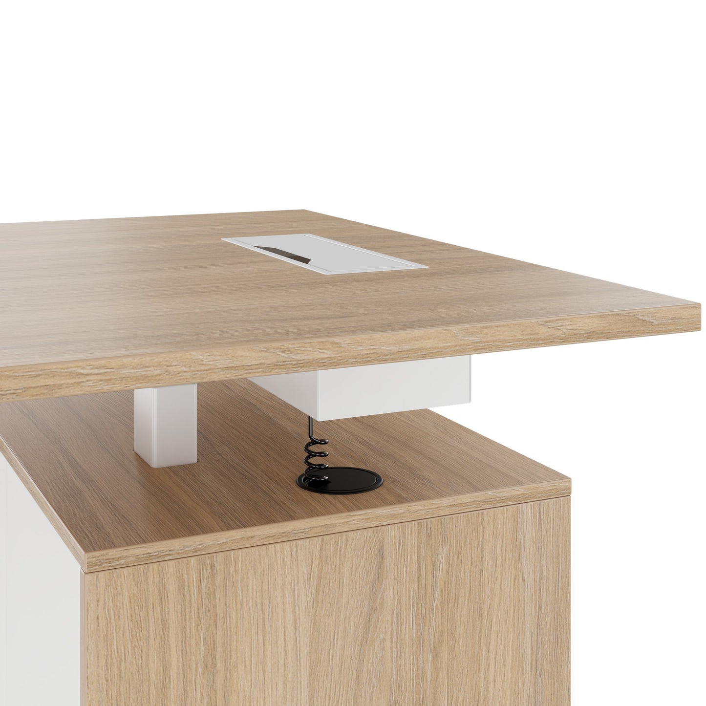 MOTION 2 motor desk with sideboard | Electrically height adjustable, 2000 x 1800 mm, amber oak