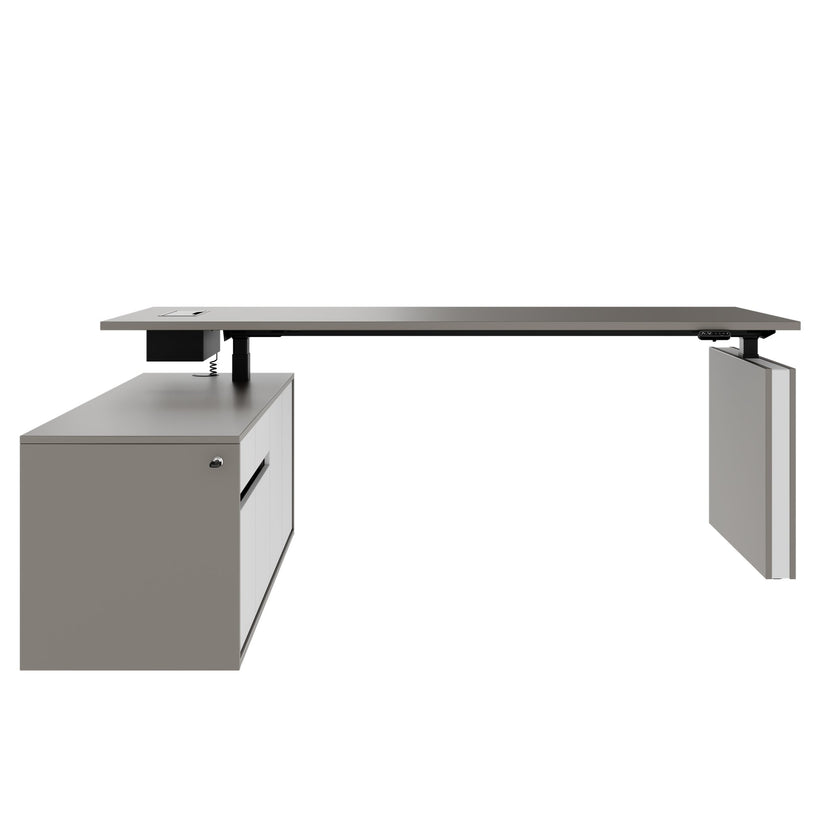 MOTION 2-Motoren-Schreibtisch mit Sideboard | Elektrisch höhenverstellbar, 2000 x 1800 mm, Cubanitgrau