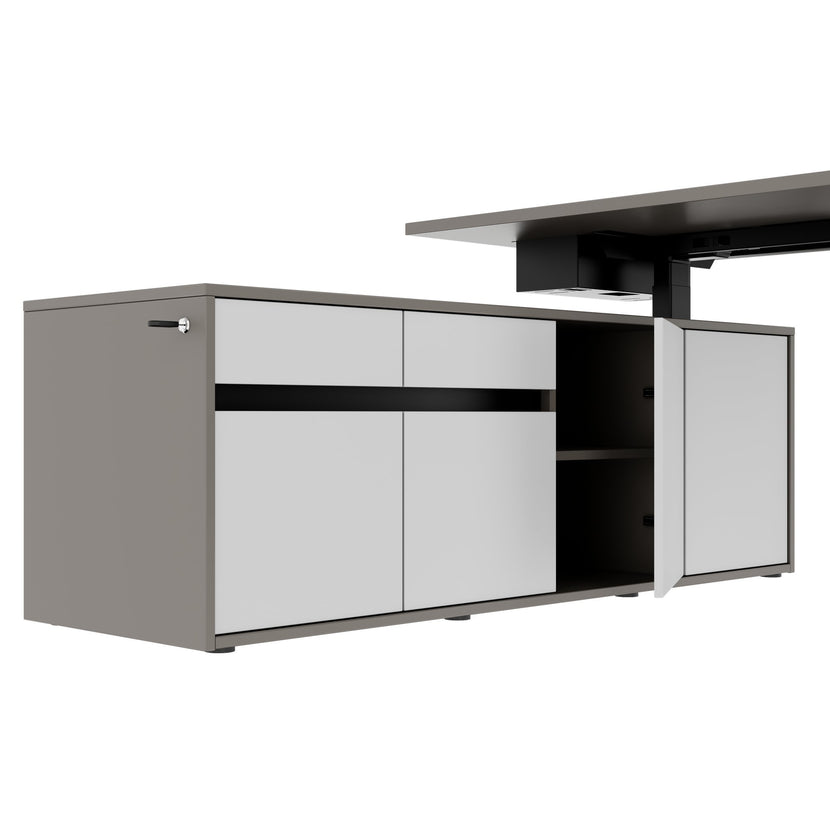 MOTION 2-Motoren-Schreibtisch mit Sideboard | Elektrisch höhenverstellbar, 2000 x 1800 mm, Cubanitgrau
