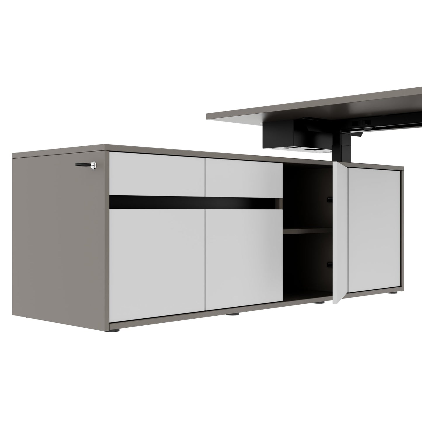 MOTION 2-Motoren-Schreibtisch mit Sideboard | Elektrisch höhenverstellbar, 2000 x 1800 mm, Cubanitgrau