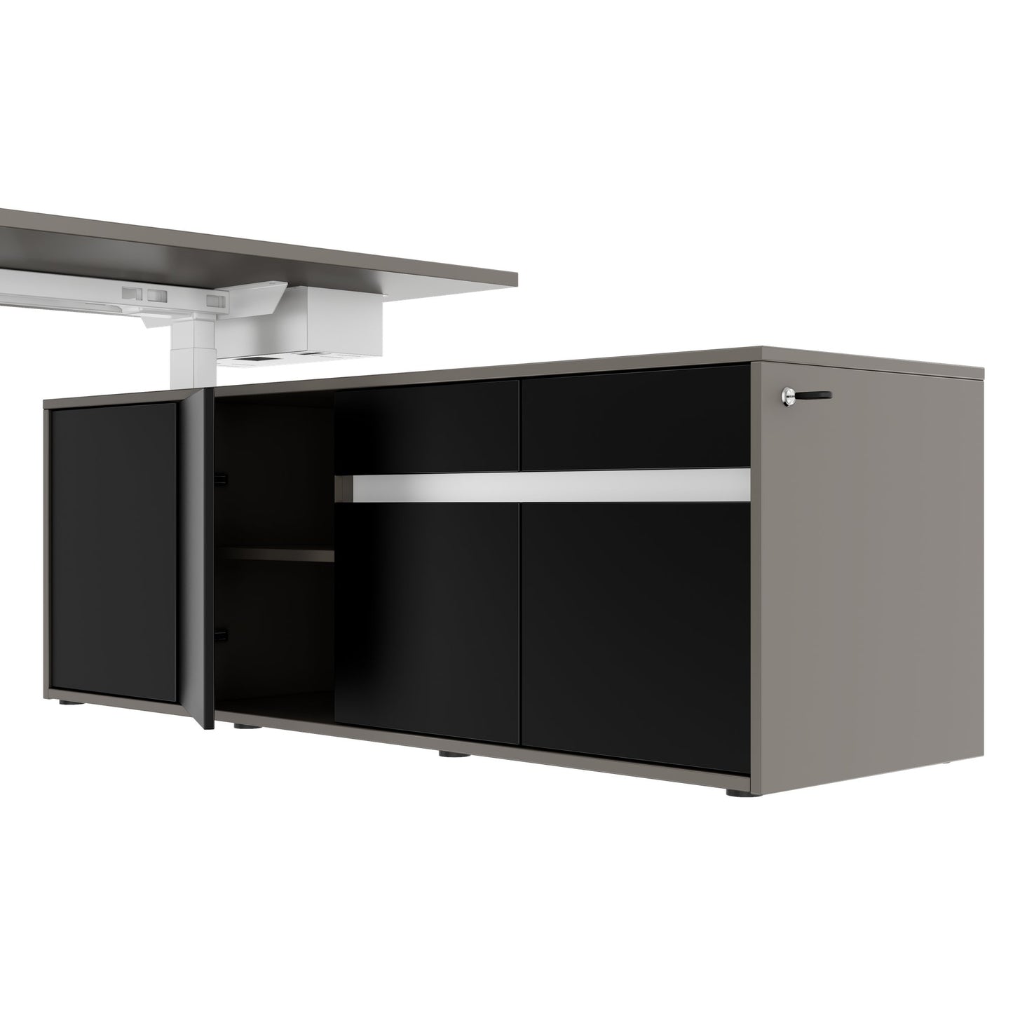 MOTION 2-Motoren-Schreibtisch mit Sideboard | Elektrisch höhenverstellbar, 2000 x 1800 mm, Cubanitgrau