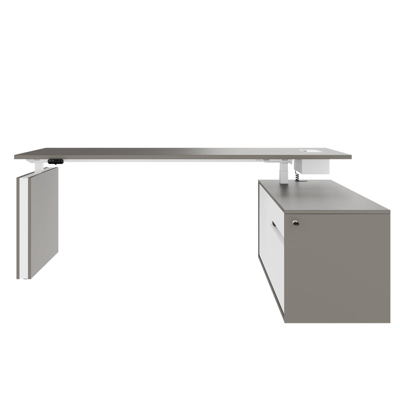 MOTION 2-Motoren-Schreibtisch mit Sideboard | Elektrisch höhenverstellbar, 2000 x 1800 mm, Cubanitgrau - 2 Main Image