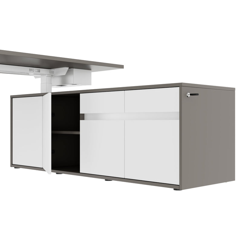 MOTION 2-Motoren-Schreibtisch mit Sideboard | Elektrisch höhenverstellbar, 2000 x 1800 mm, Cubanitgrau - 6 Main Image