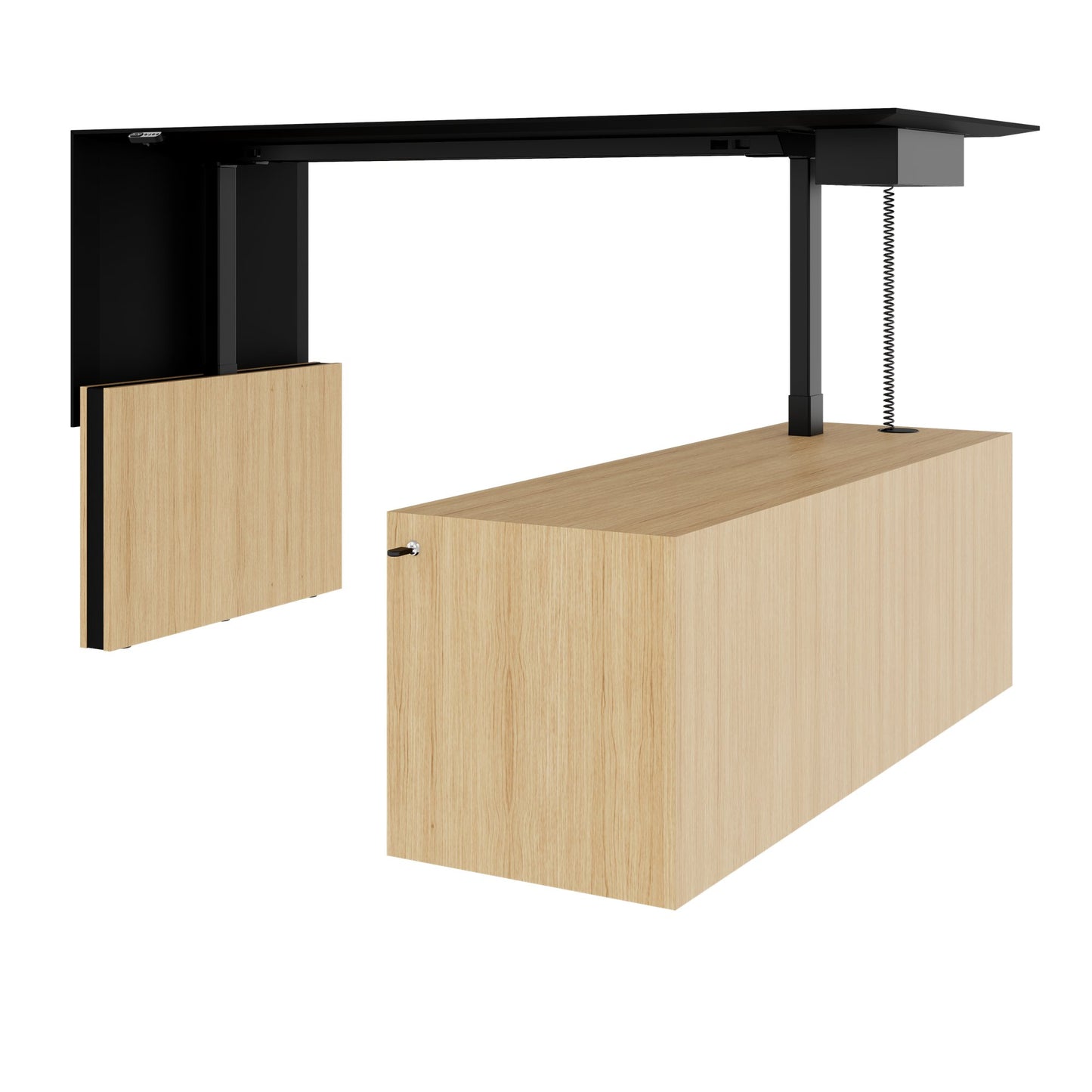 MOTION 2 motor desk with sideboard | Electrically height adjustable, 2000 x 1800 mm, oak veneer