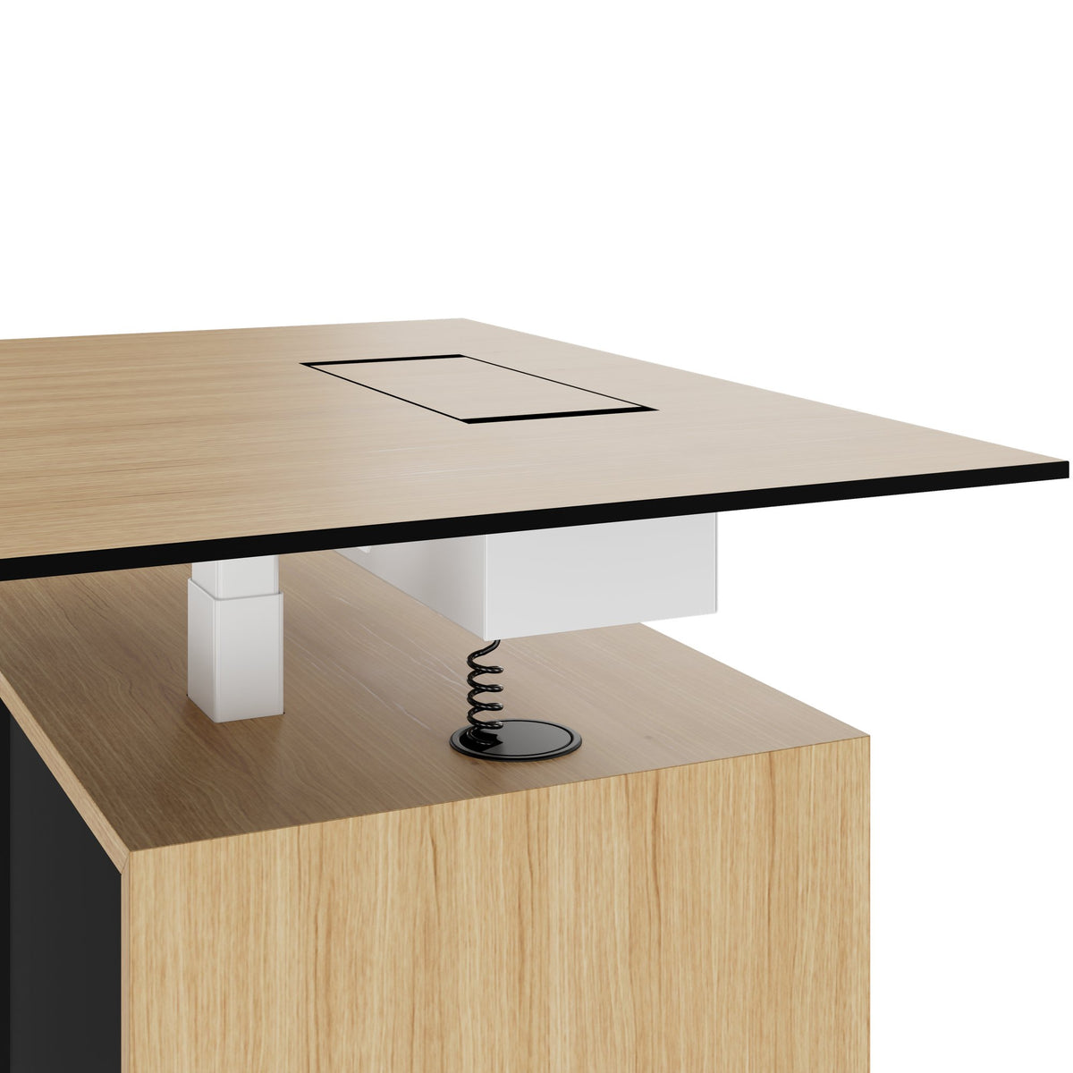 MOTION Desk a 2 motori con sideboard | Regolabile elettricamente in altezza, 2000 x 1800 mm, impiallacciatura di quercia - 6 Lightbox Main Image
