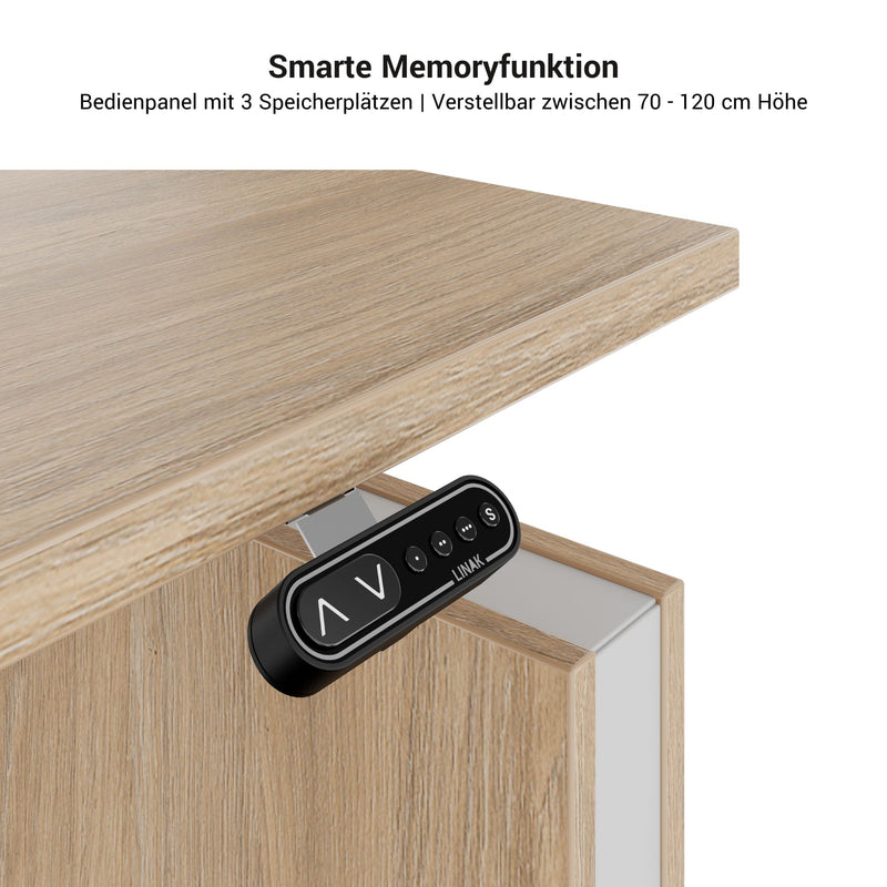 MOTION Desk a 2 motori con sideboard | Regolabile elettricamente in altezza, 2000 x 1800 mm, impiallacciatura di quercia - 10 Main Image