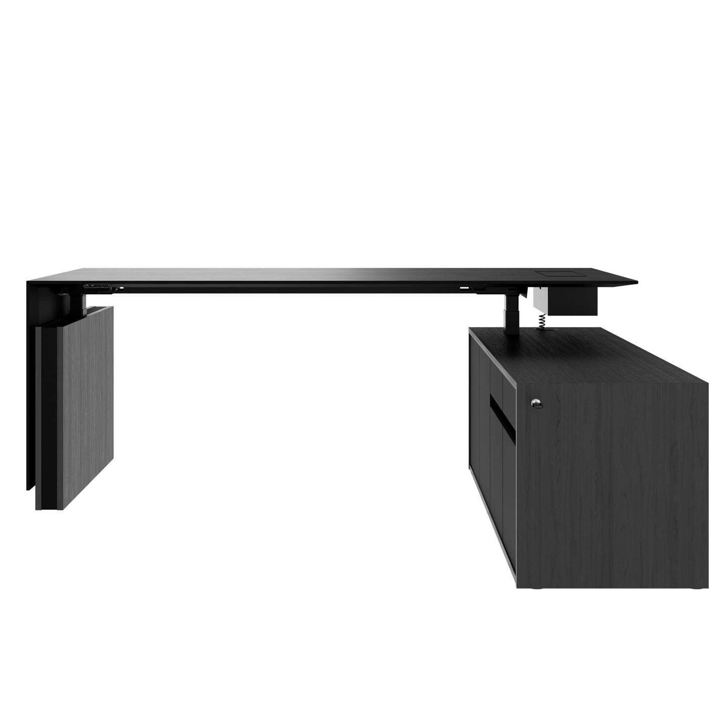 MOTION 2-Motoren-Schreibtisch mit Sideboard | Elektrisch höhenverstellbar, 2000 x 1800 mm, Esche Schwarz Furnier