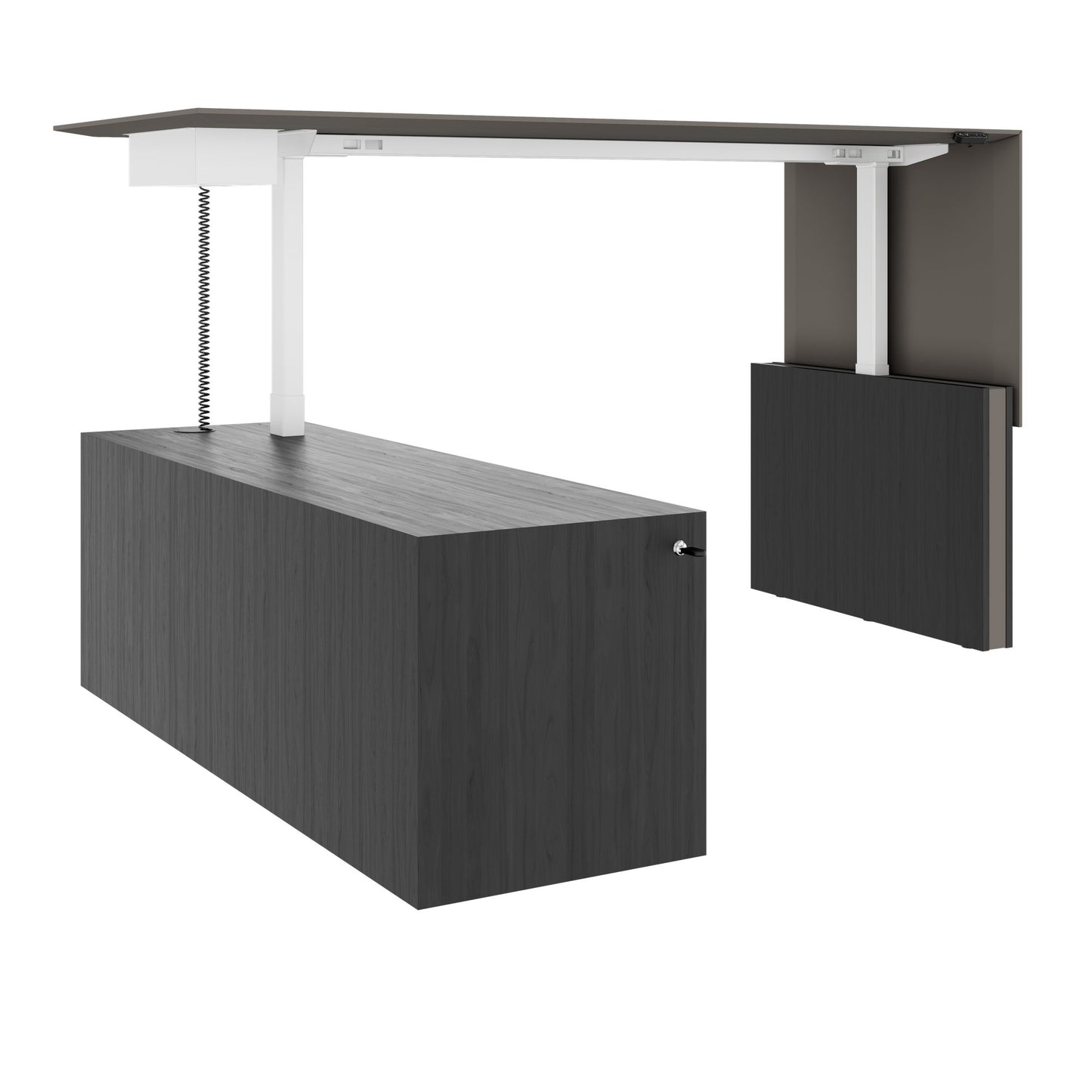 MOTION 2-Motoren-Schreibtisch mit Sideboard | Elektrisch höhenverstellbar, 2000 x 1800 mm, Esche Schwarz Furnier