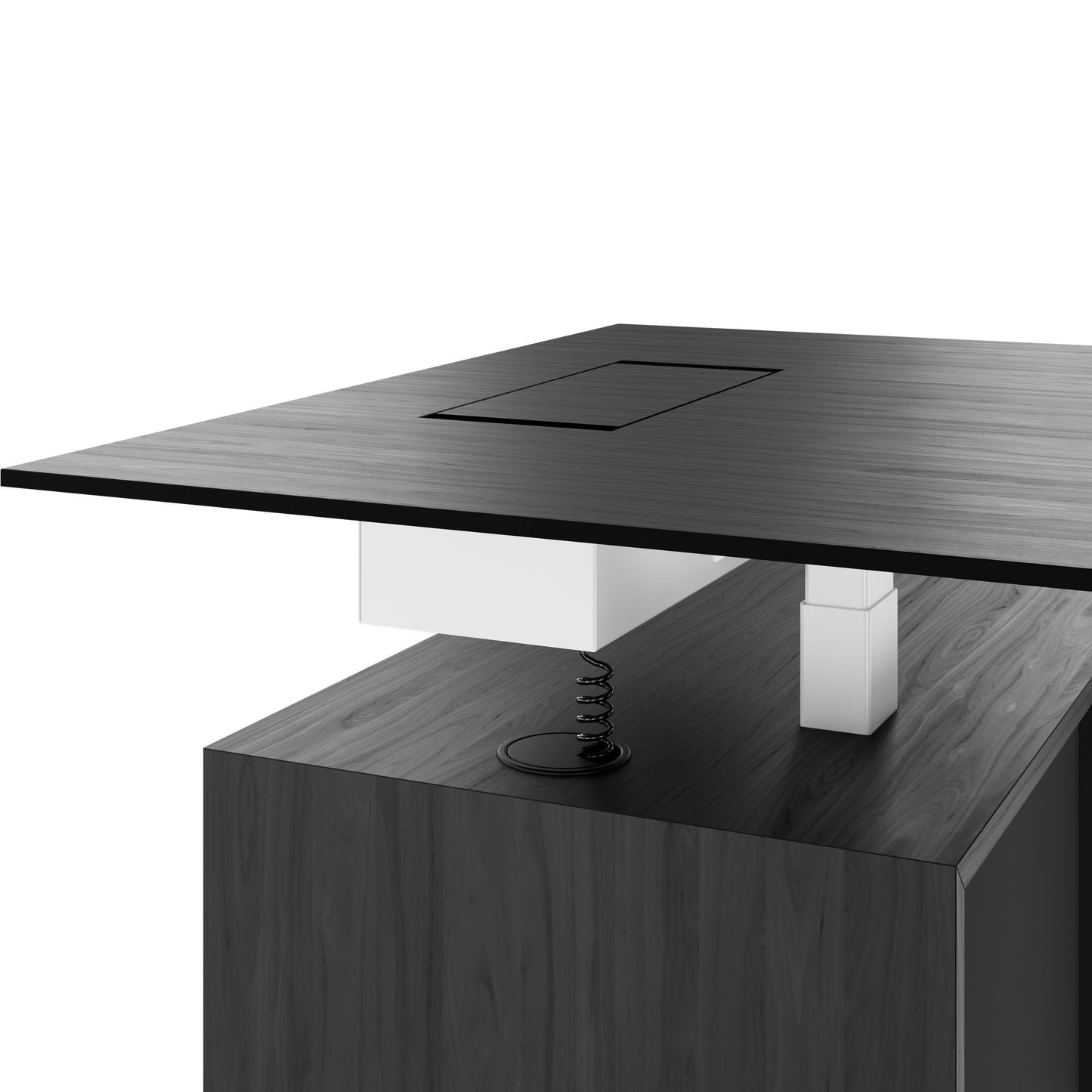 MOTION 2-Motoren-Schreibtisch mit Sideboard | Elektrisch höhenverstellbar, 2000 x 1800 mm, Esche Schwarz Furnier