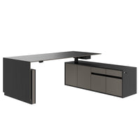 MOTION Bureau à 2 moteurs avec buffet | Réglable à hauteur électrique, 2000 x 1800 mm, placage noir cendre