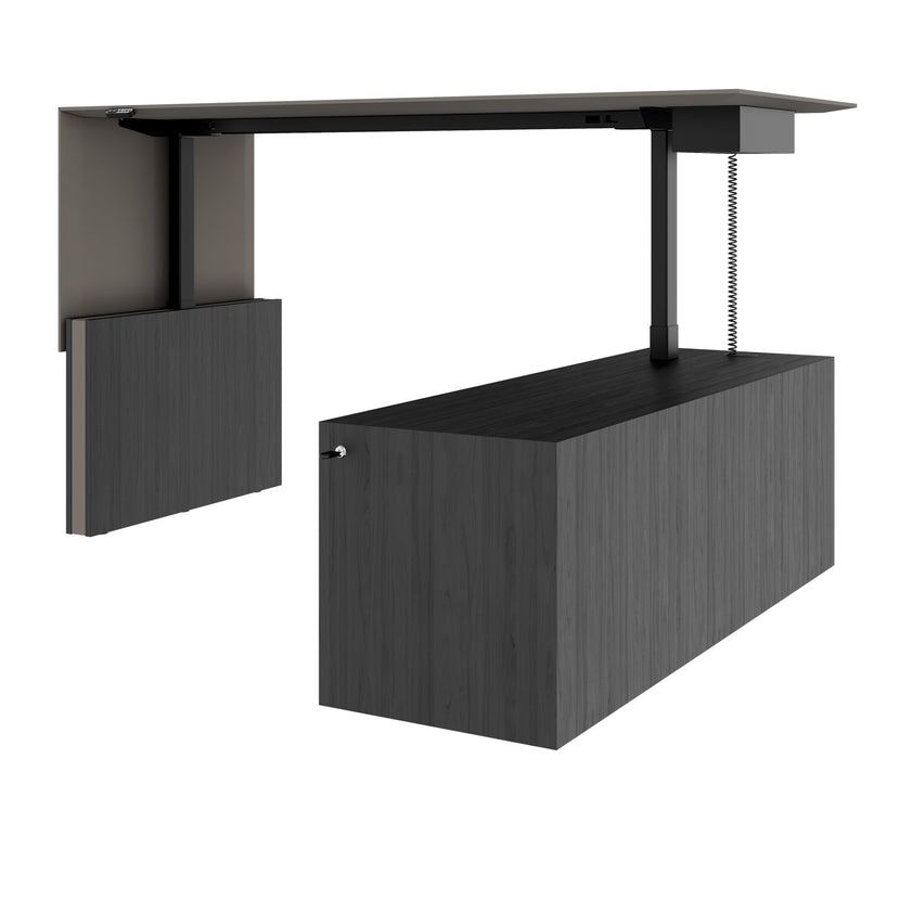 MOTION Bureau à 2 moteurs avec buffet | Réglable à hauteur électrique, 2000 x 1800 mm, placage noir cendre