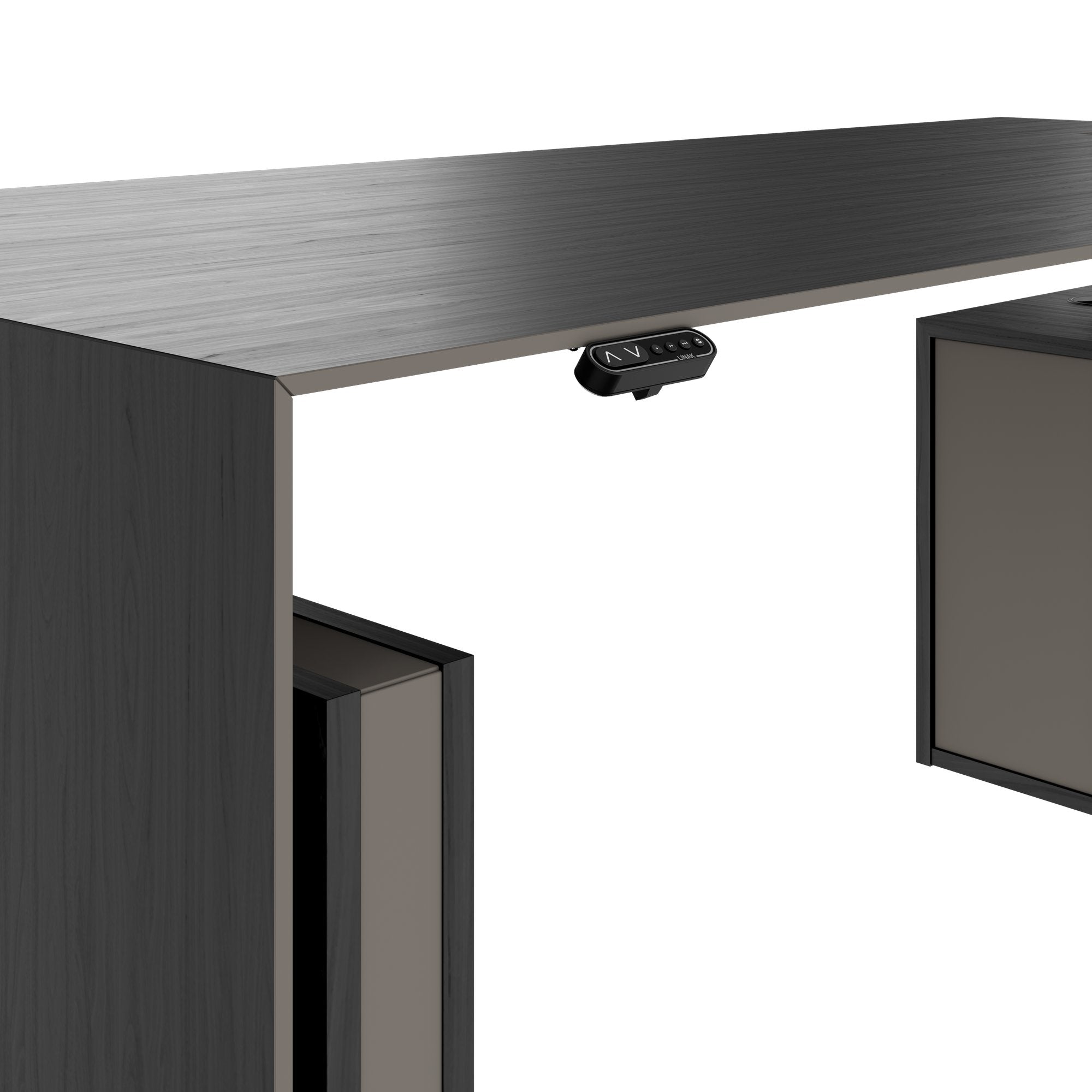 MOTION Bureau à 2 moteurs avec buffet | Réglable à hauteur électrique, 2000 x 1800 mm, placage noir cendre