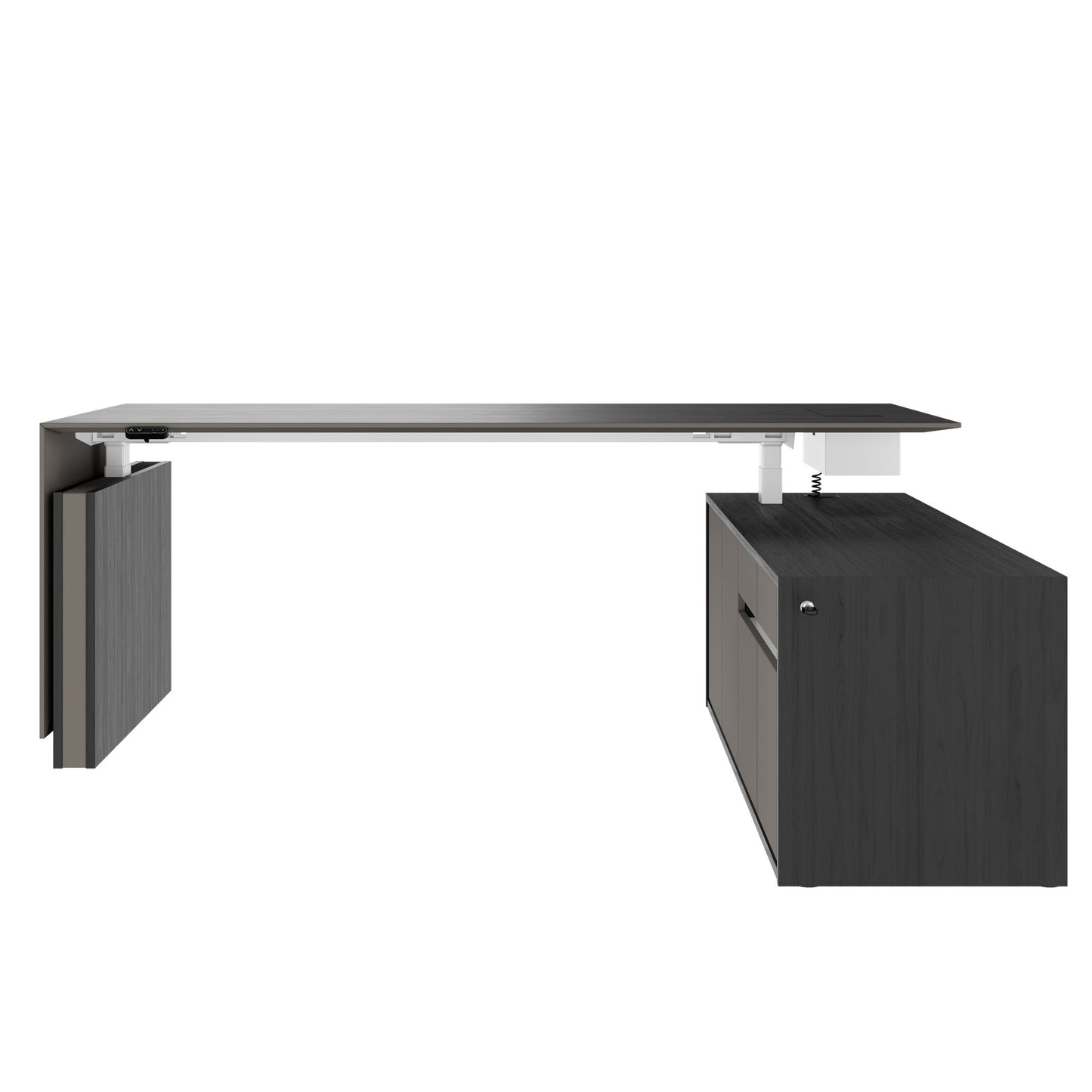 MOTION 2-Motoren-Schreibtisch mit Sideboard | Elektrisch höhenverstellbar, 2000 x 1800 mm, Esche Schwarz Furnier